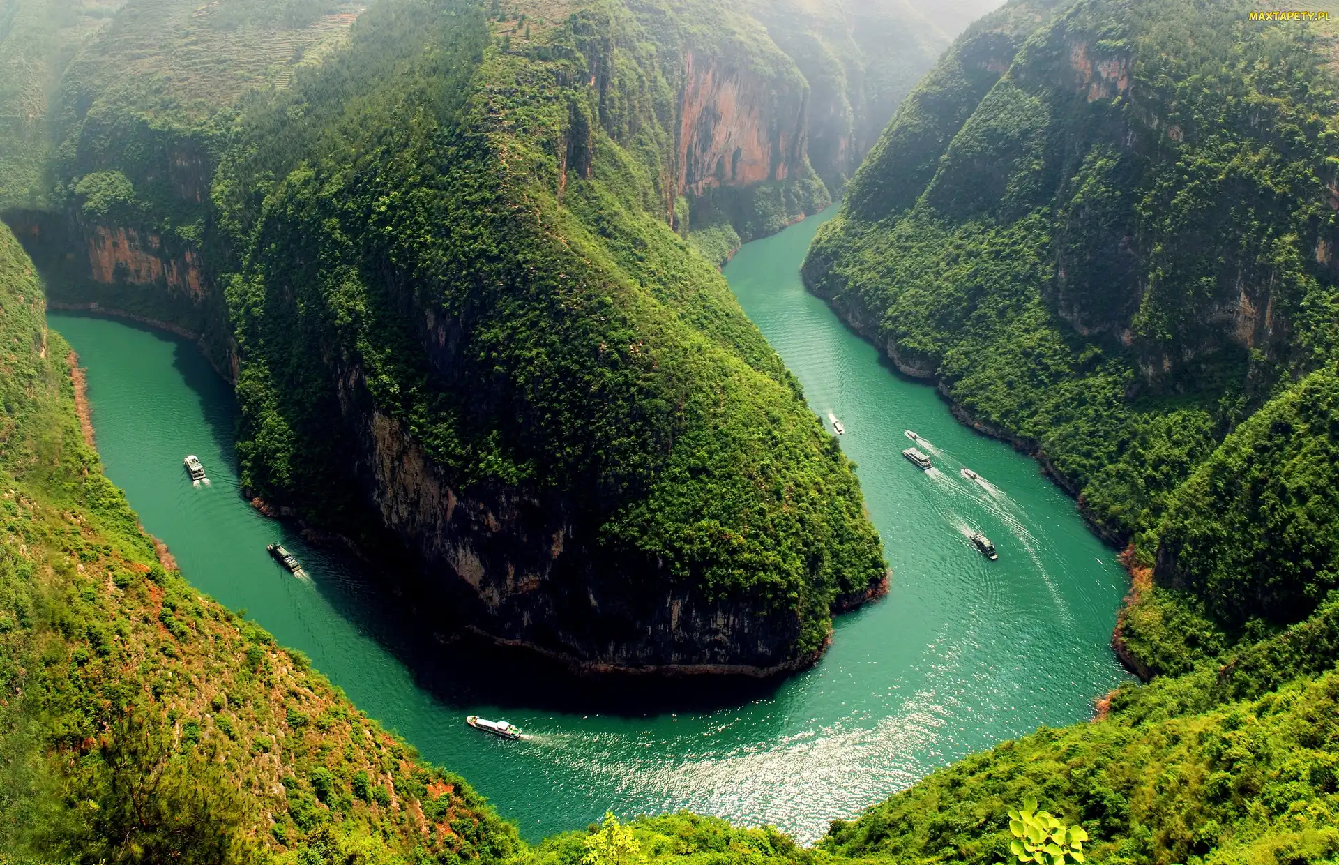 Meander, Chiny, Statki, Wzgórza, Rzeka Jangcy