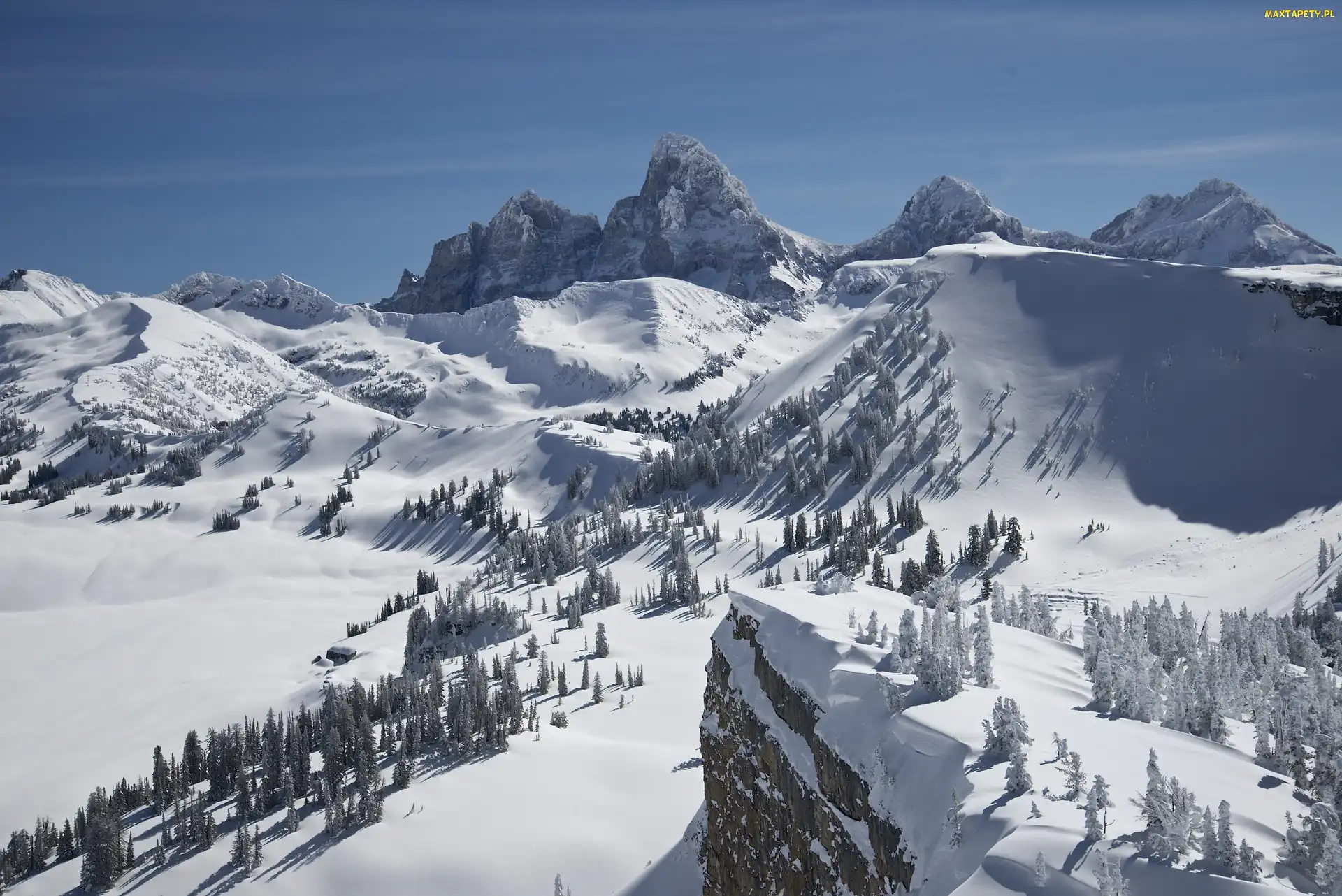 Wyoming, Góry, Zima, Park Narodowy Grand Teton, Stany Zjednoczone