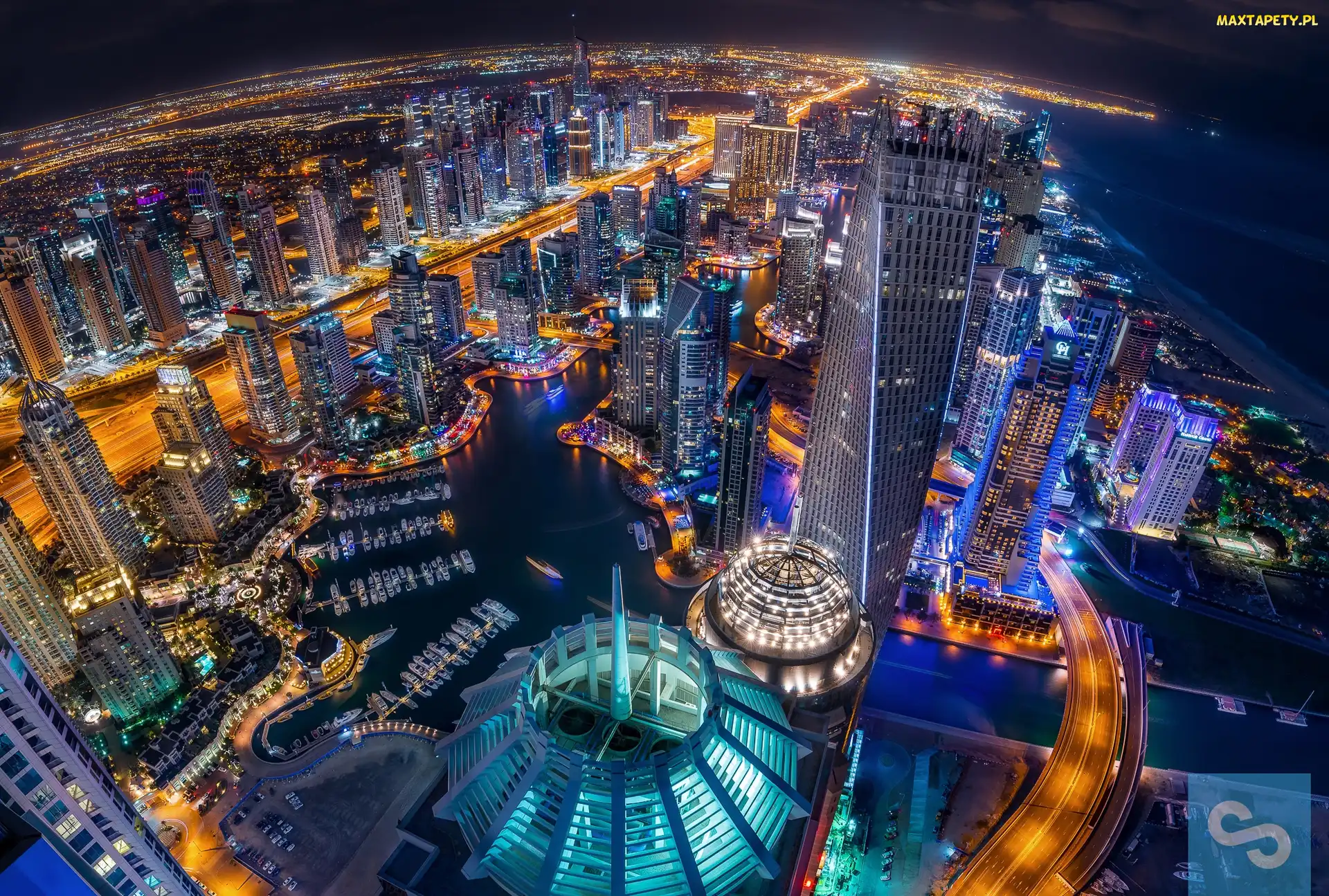 Miasto nocą, Z lotu ptaka, Widnokrąg, Dubaj