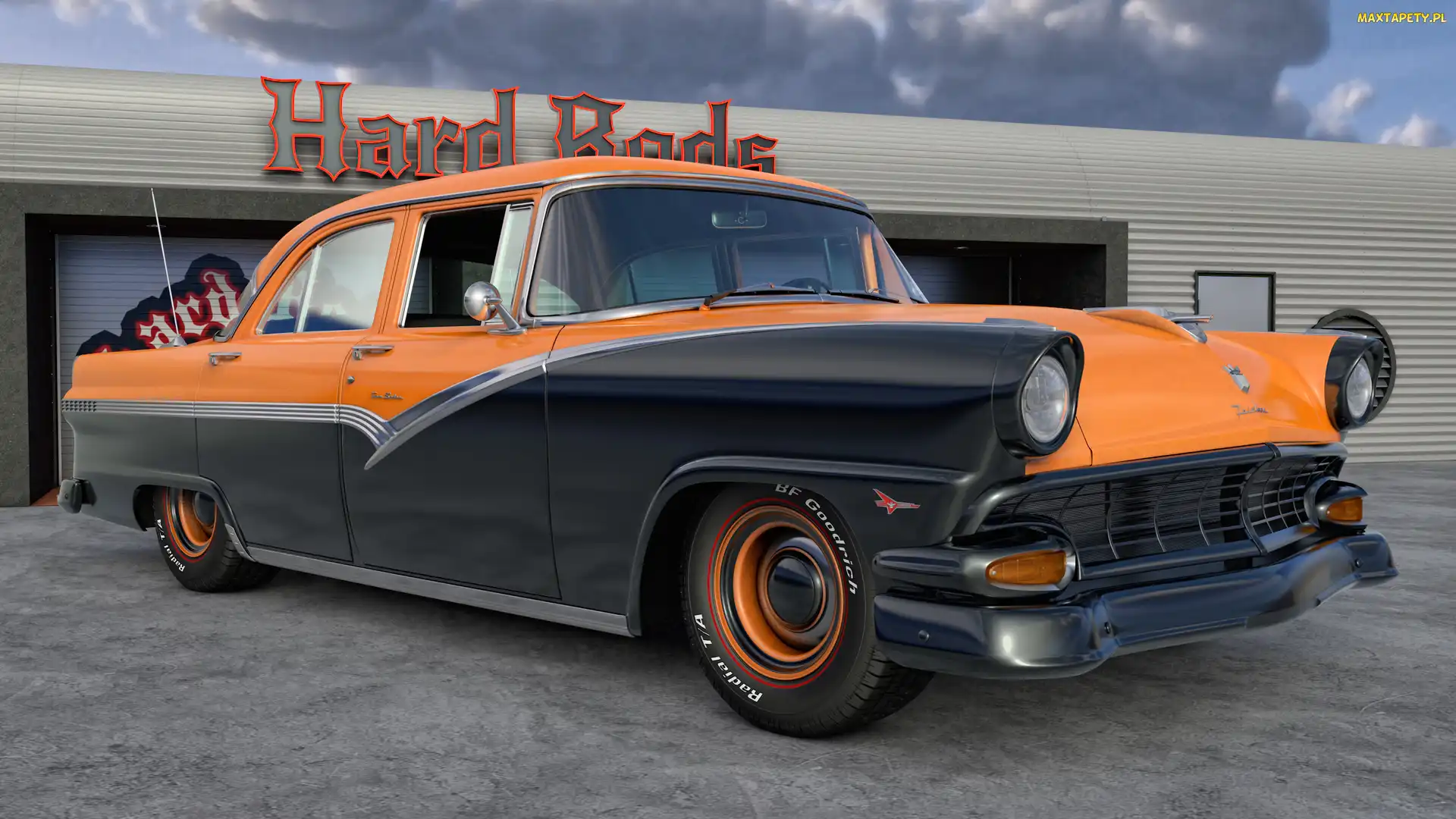 Zabytkowy, 1956, Ford Fairlane Town Sedan, Pomarańczowo-czarny