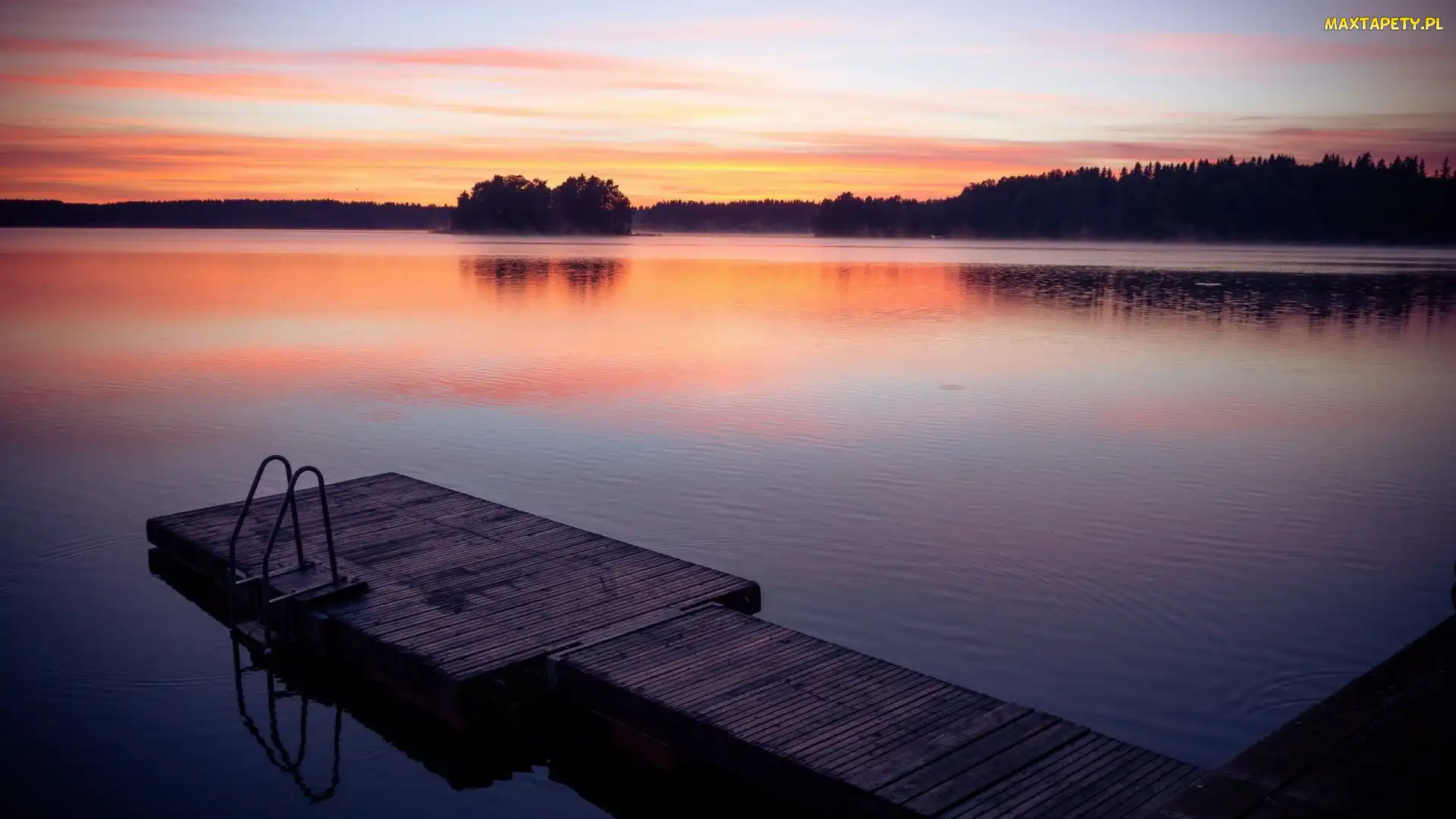 Jezioro, Pomost, Zachód Słońca