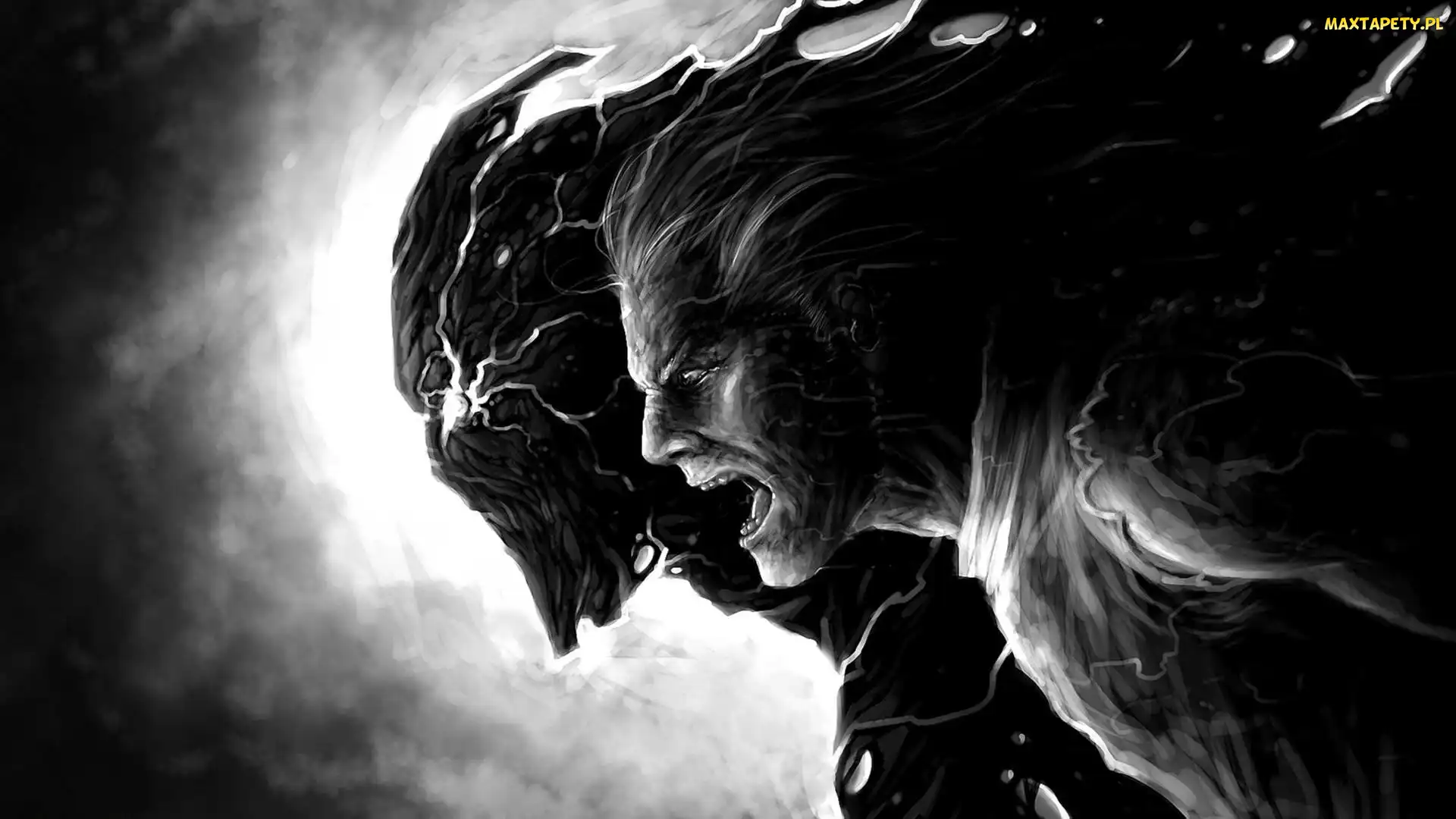 Postacie, Fantasy, Czarno-białe, Twarze