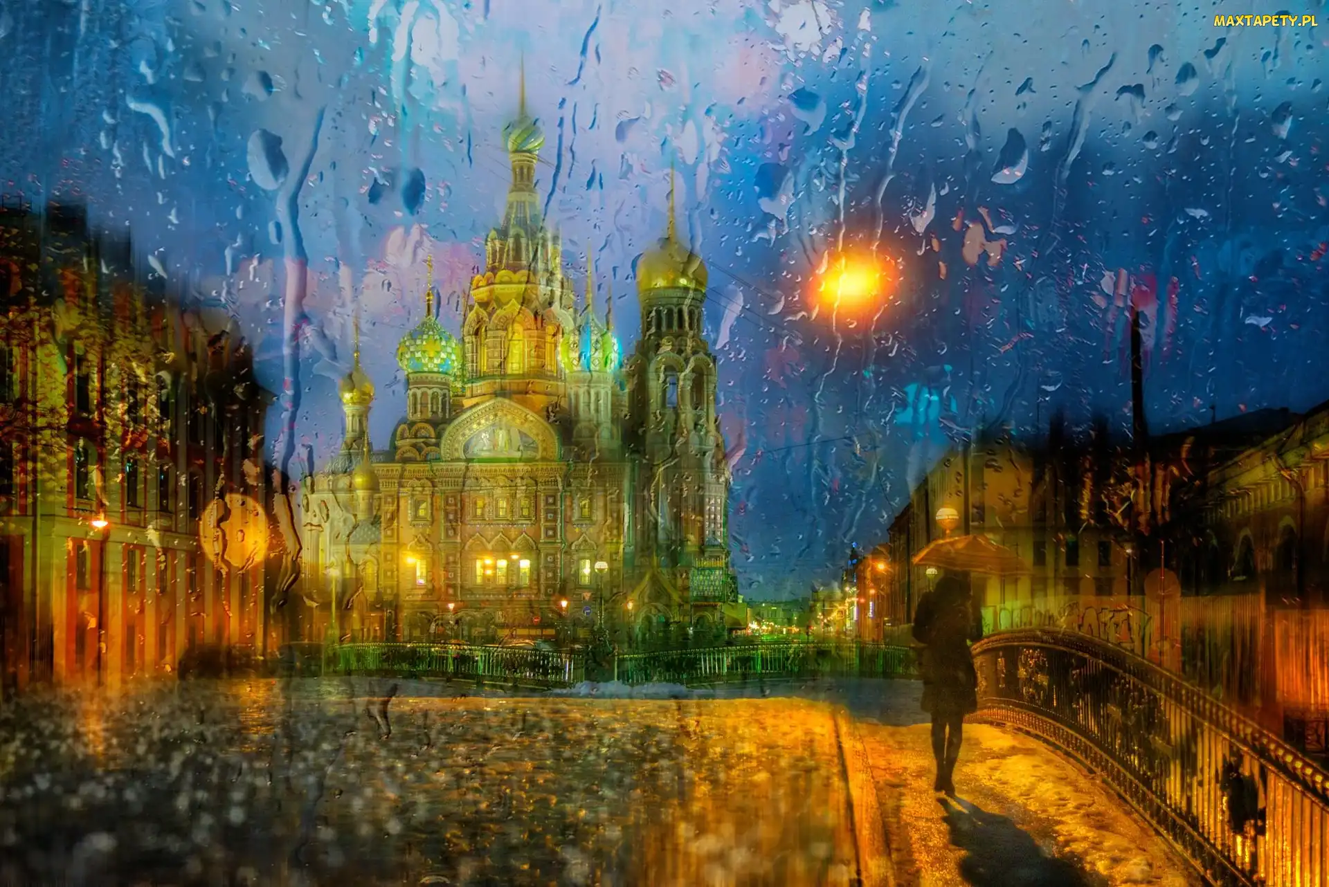 Kobieta, Deszcz, Petersburg, Cerkiew