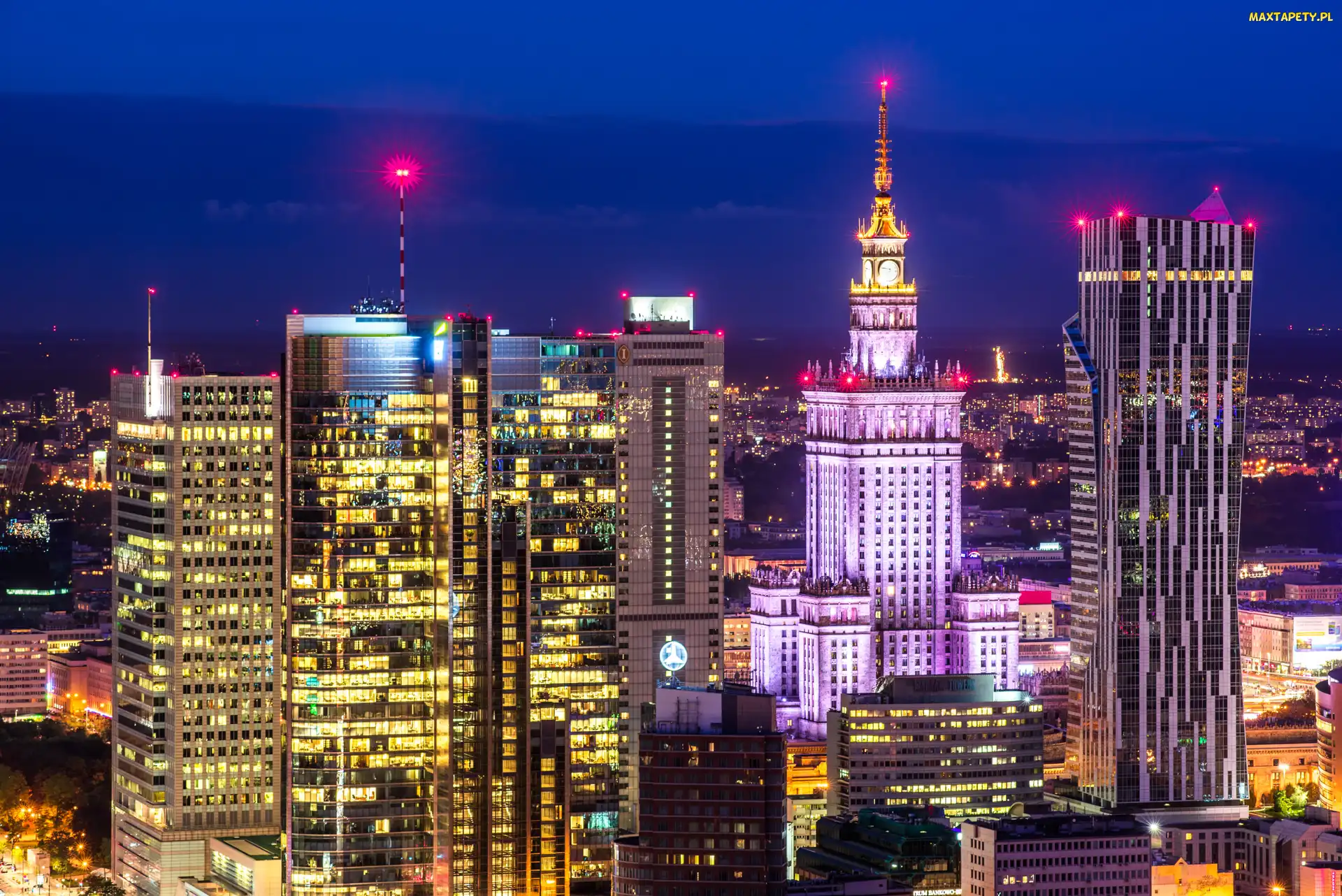 Warszawa, Wieżowce, Miasto nocą, Pałac Kultury i Nauki, Polska