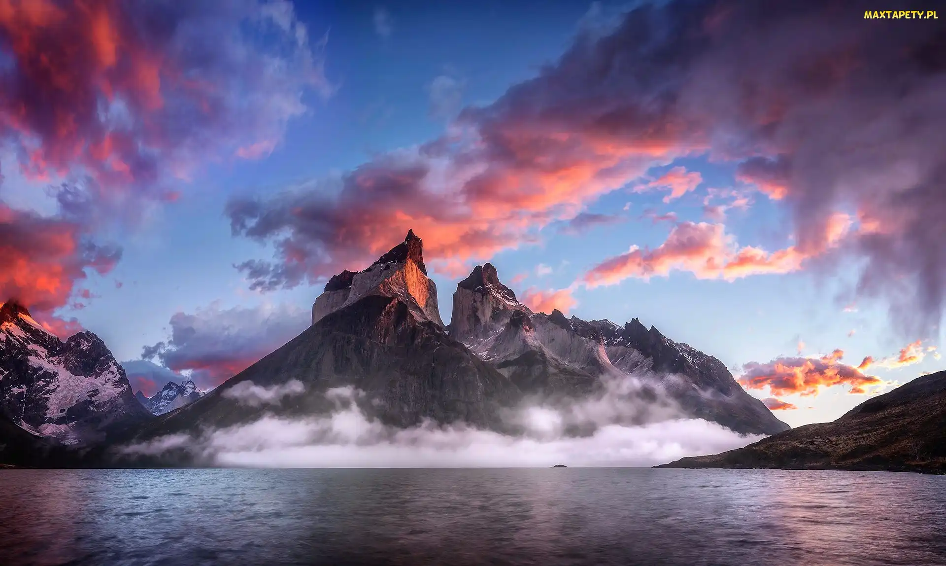 Ameryka południowa, Patagonia, Obłoki, Góry, Różowe, Jezioro