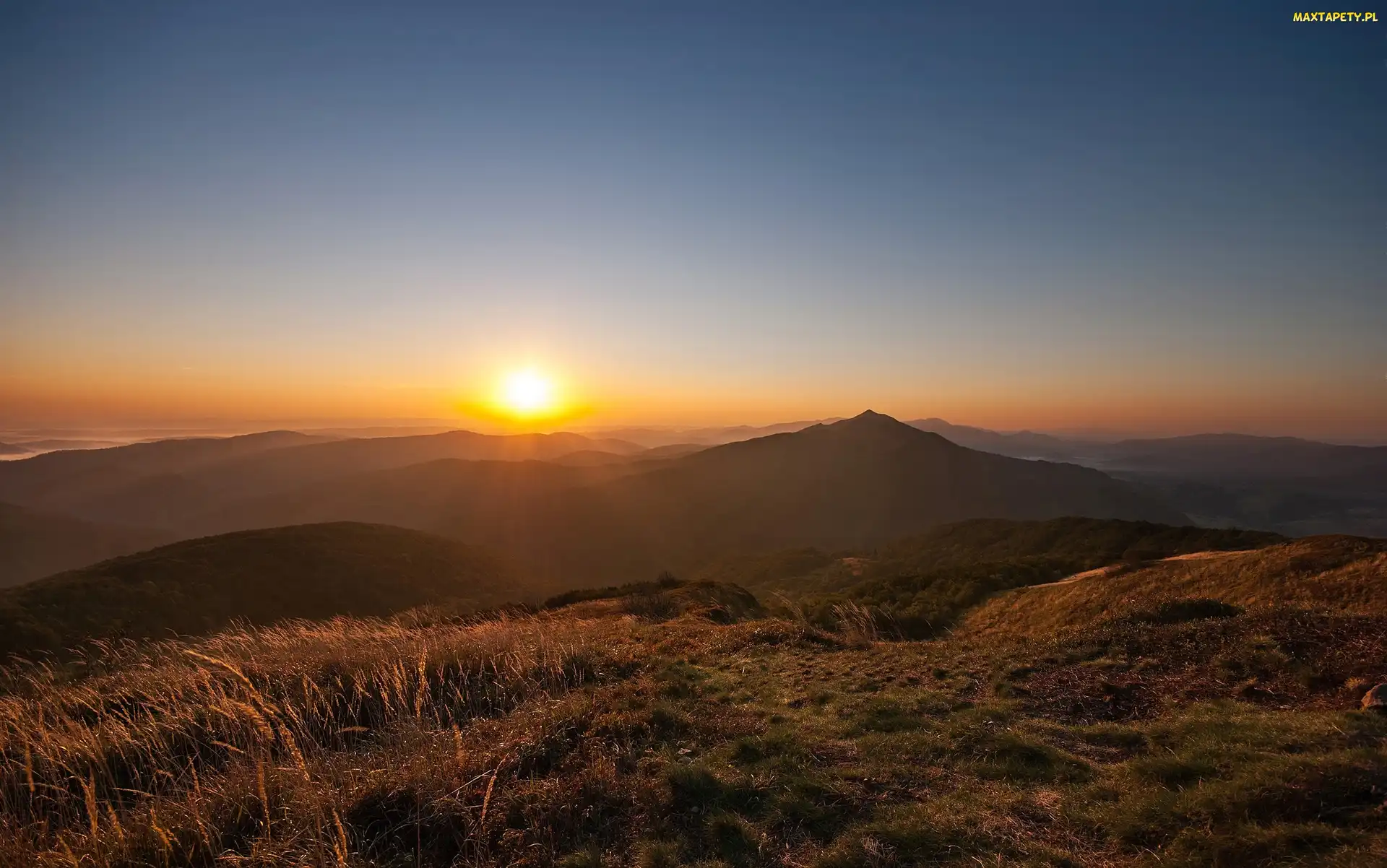 Bieszczady, Zachód słońca, Góry, Połonina Wetlińska, Polska