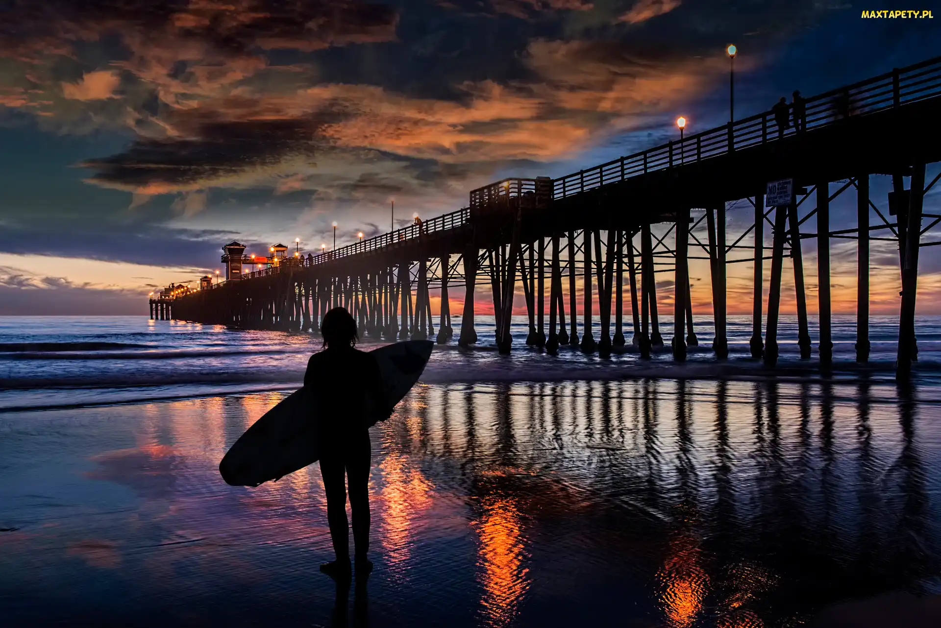 Oceanside, Surfer, Chmury, Molo, Kalifornia