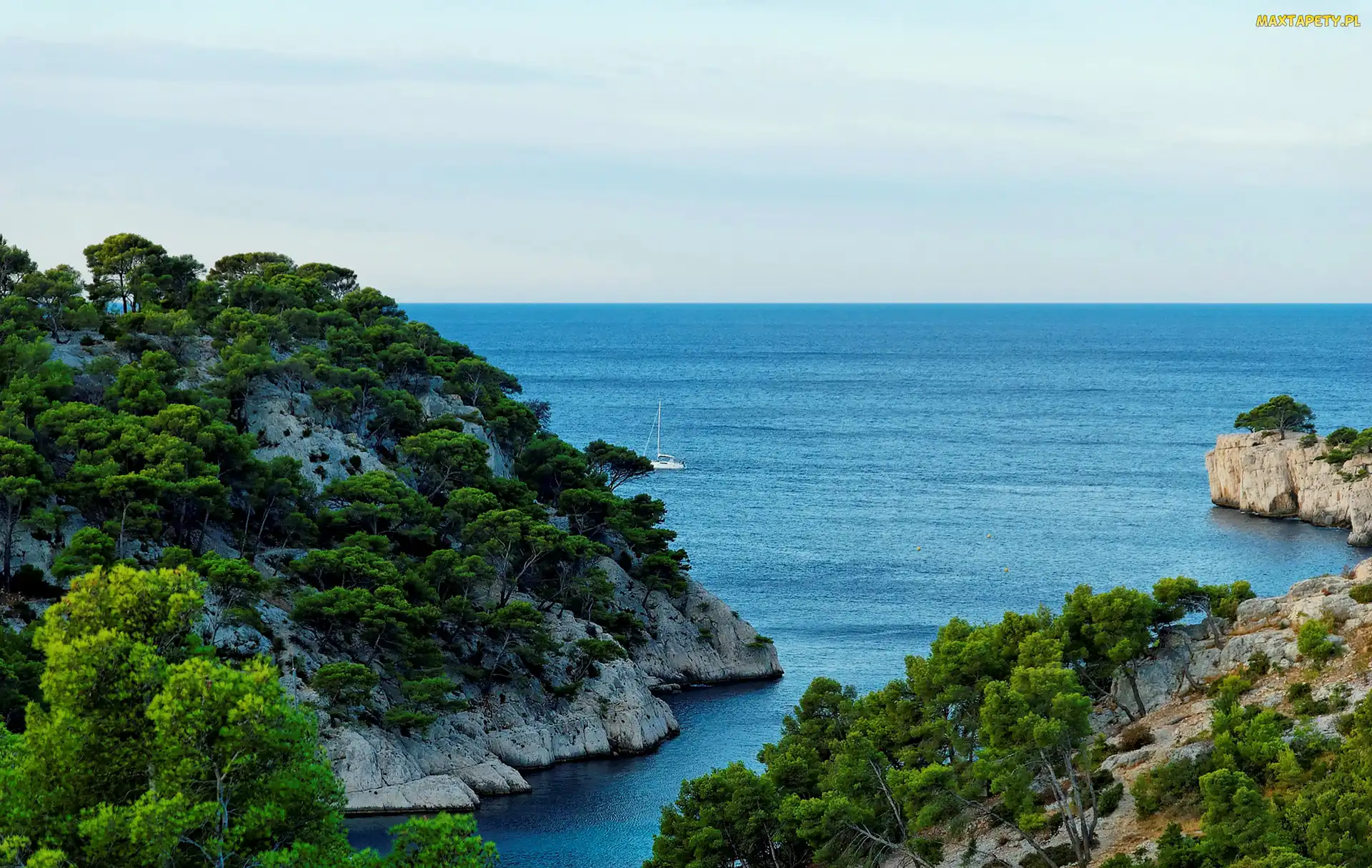Morze, Wzgórza, Francja, Zatoka Calanque de Port-Pin