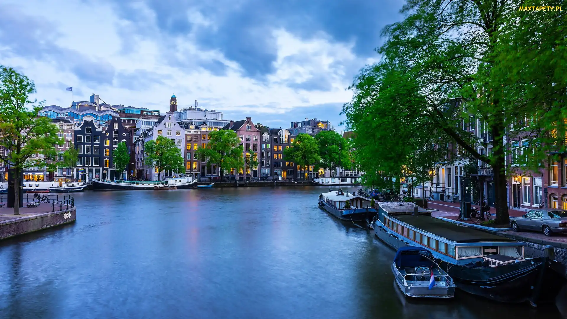 Łodzie, Kanał, Amsterdam, Holandia, Miasto, Domy
