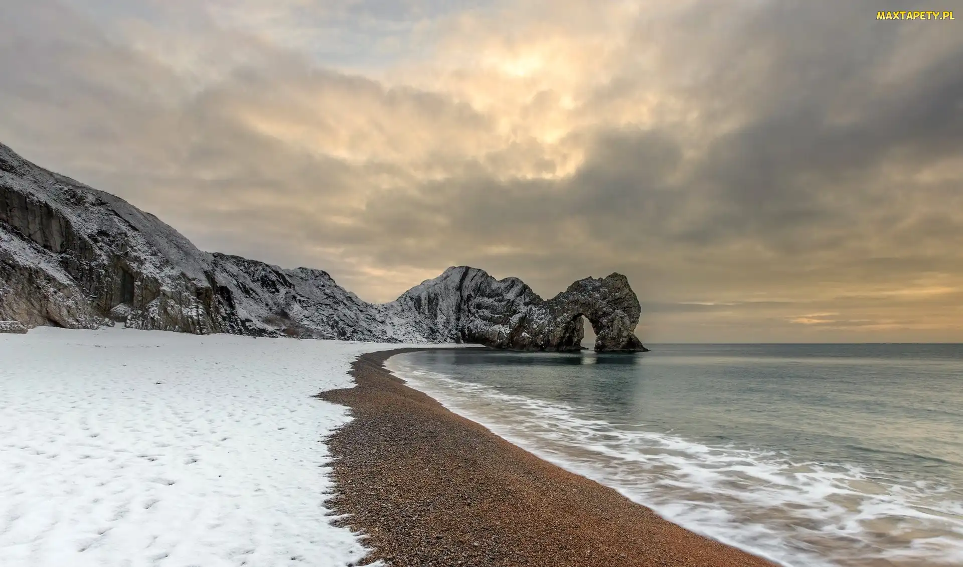 Zima, Skały, Wybrzeże Jurajskie, Wybrzeże, Durdle Door, Anglia, Morze