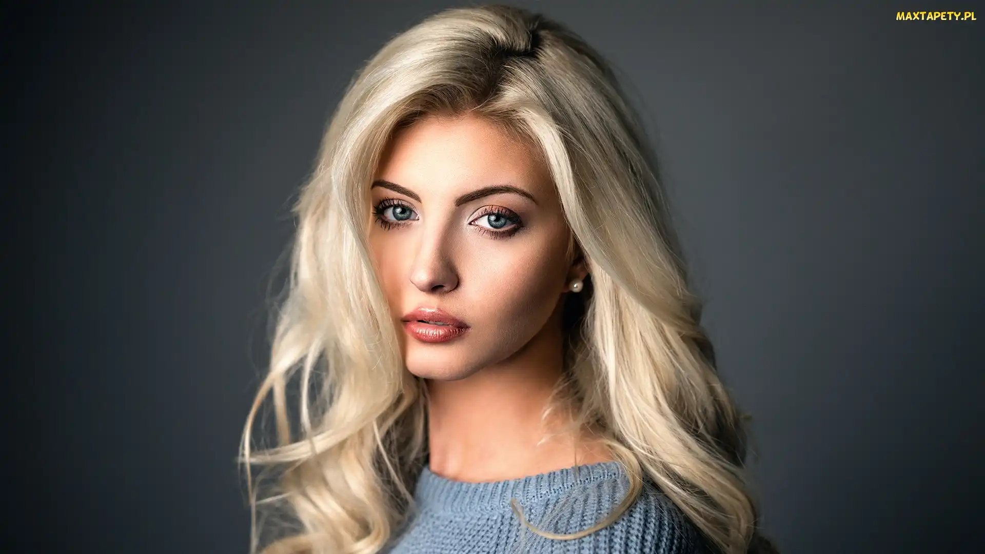 Sweter, Niebieski, Kobieta, Blondynka
