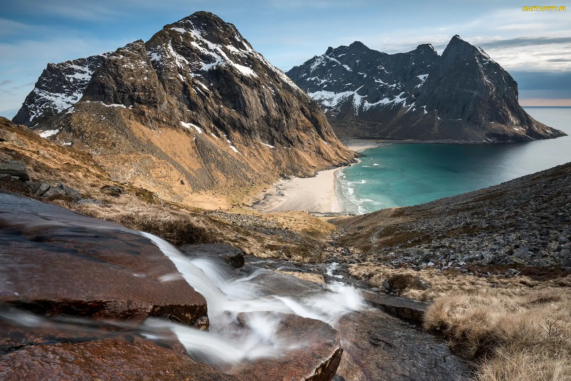 Norwegia, Morze, Góry, Plaża Kvalvika, Lofoty