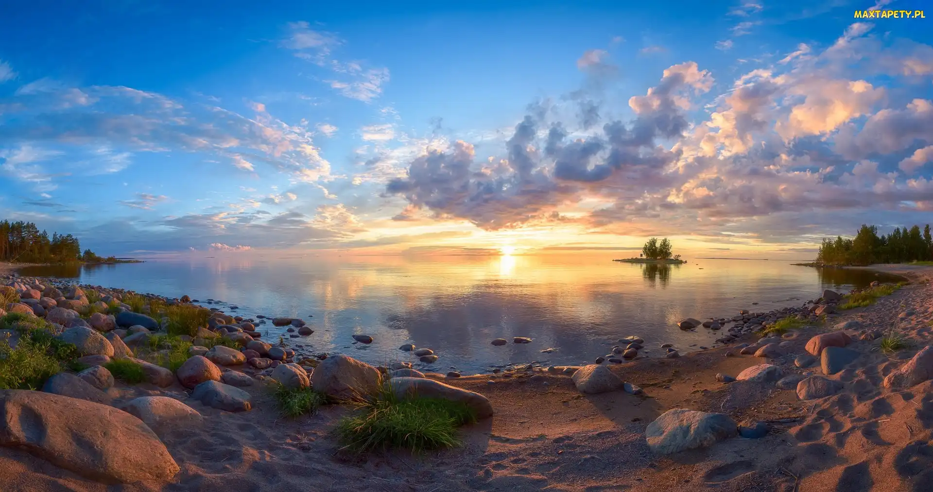 Zachód słońca, Jezioro, Finlandia