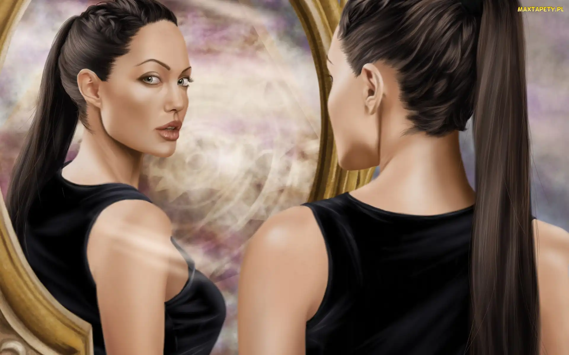 Lustro, Lara Croft
, Tomb Raider, Twarz, Angelina Jolie