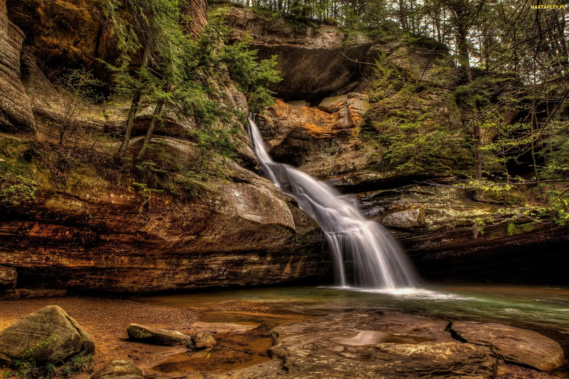 Stan Ohio, Skały, Wodospad Cedar Falls, Park stanowy Hocking Hills, Stany Zjednoczone