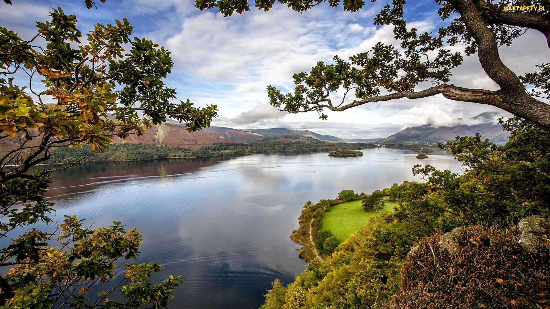 Góry, Drzewa, Anglia, Jezioro Derwentwater