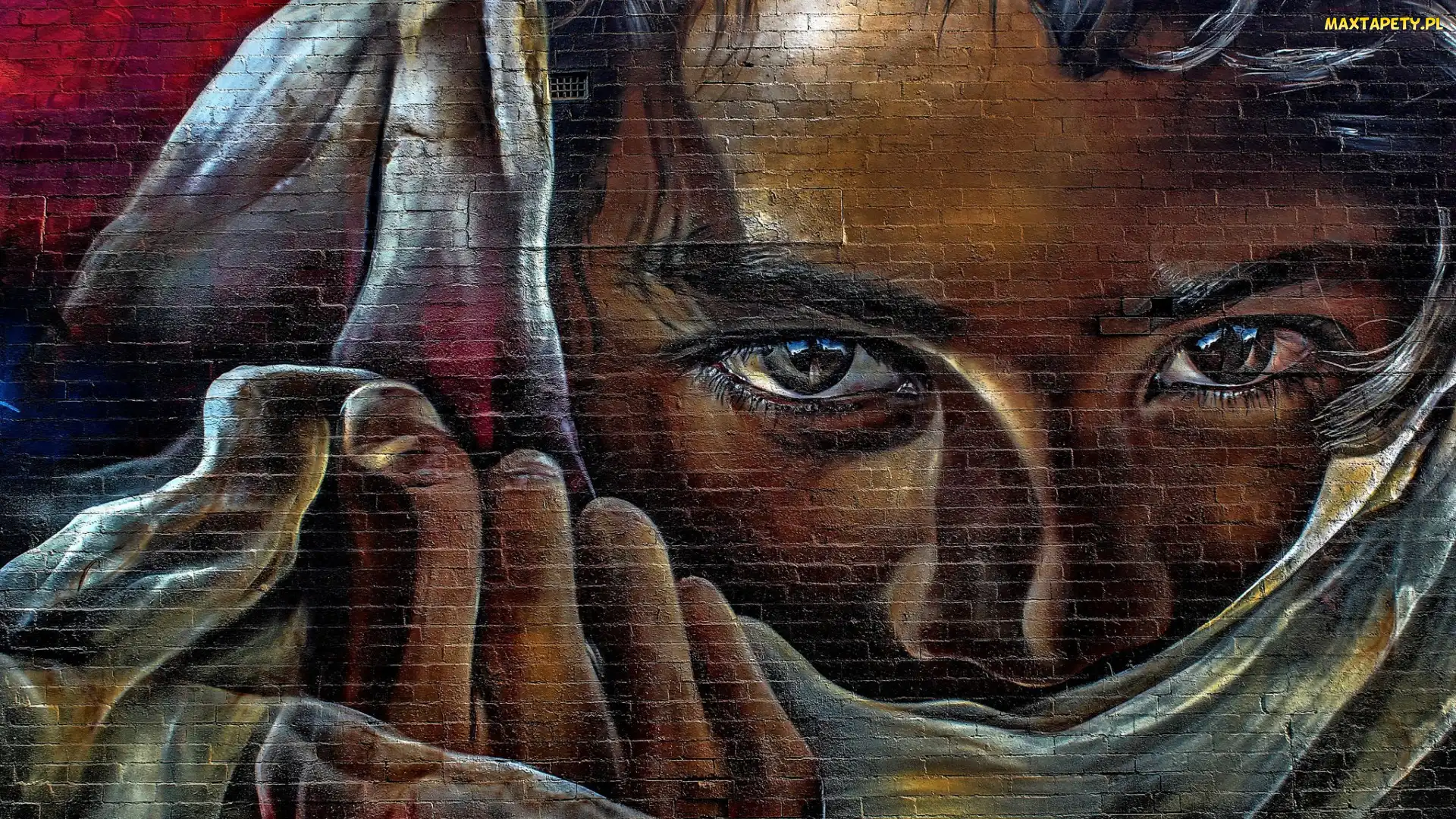 Street art, Kobieta, Zasłonięta, Mural, Twarz, Oczy
