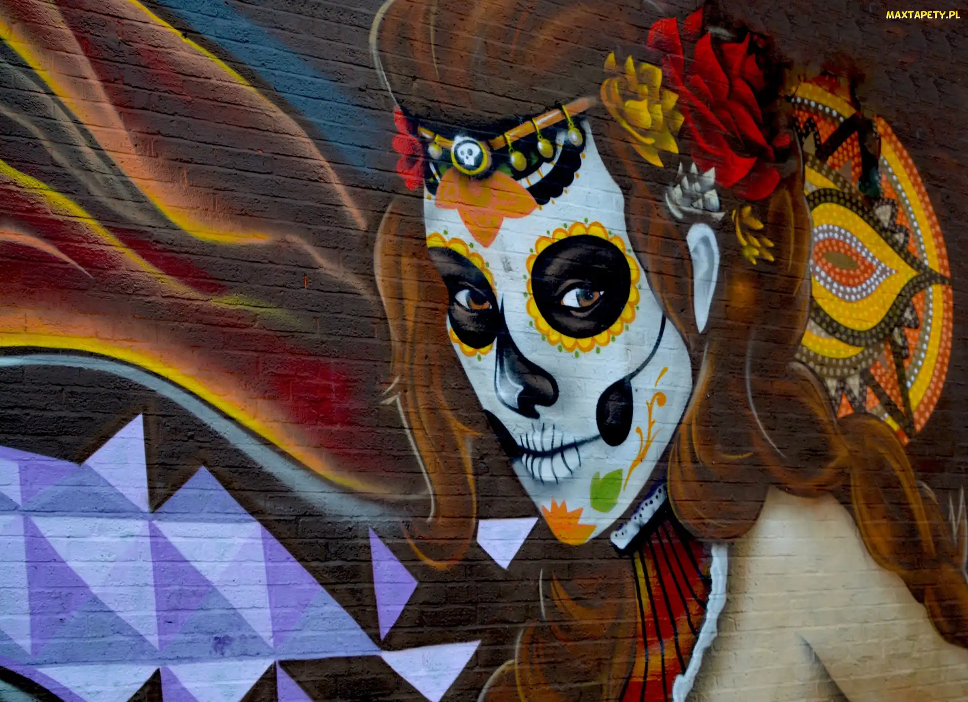 Street art, Czaszka, Mural, Dziewczyna
