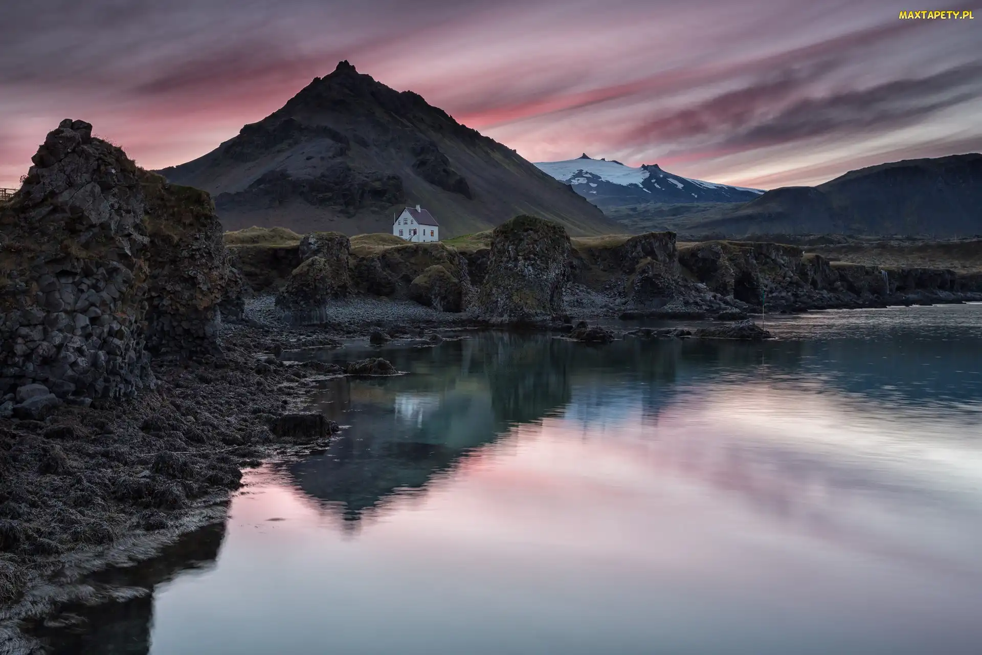 Skały, Jezioro, Półwysep Snaefellsnes, Islandia, Dom, Góry