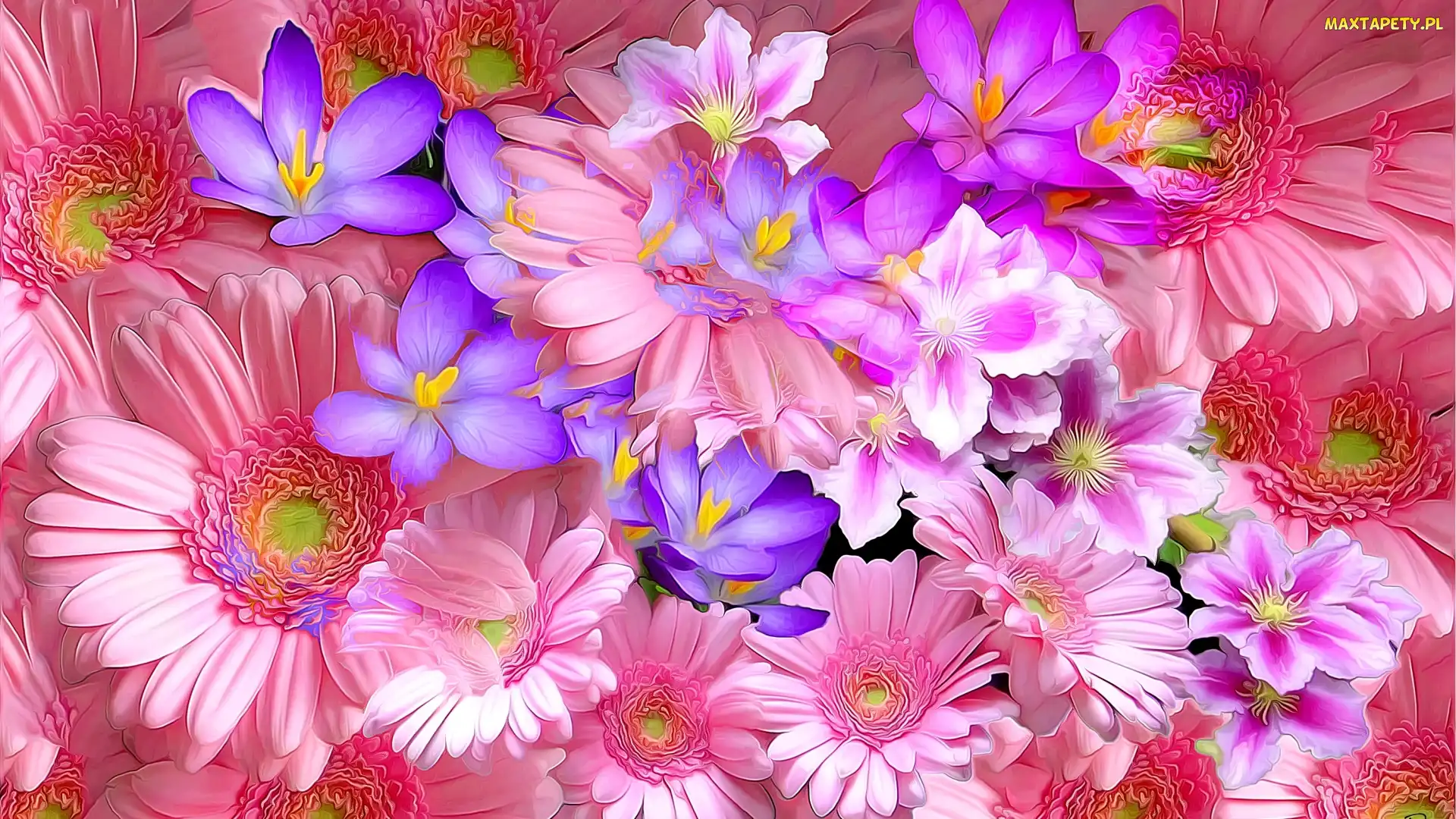 Kwiaty, Niebieskie, Fractalius, Różowe