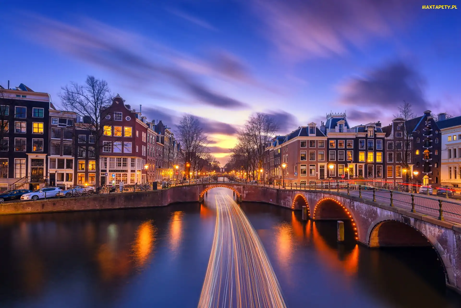 Amsterdam, Kanał, Most, Domy, Holandia