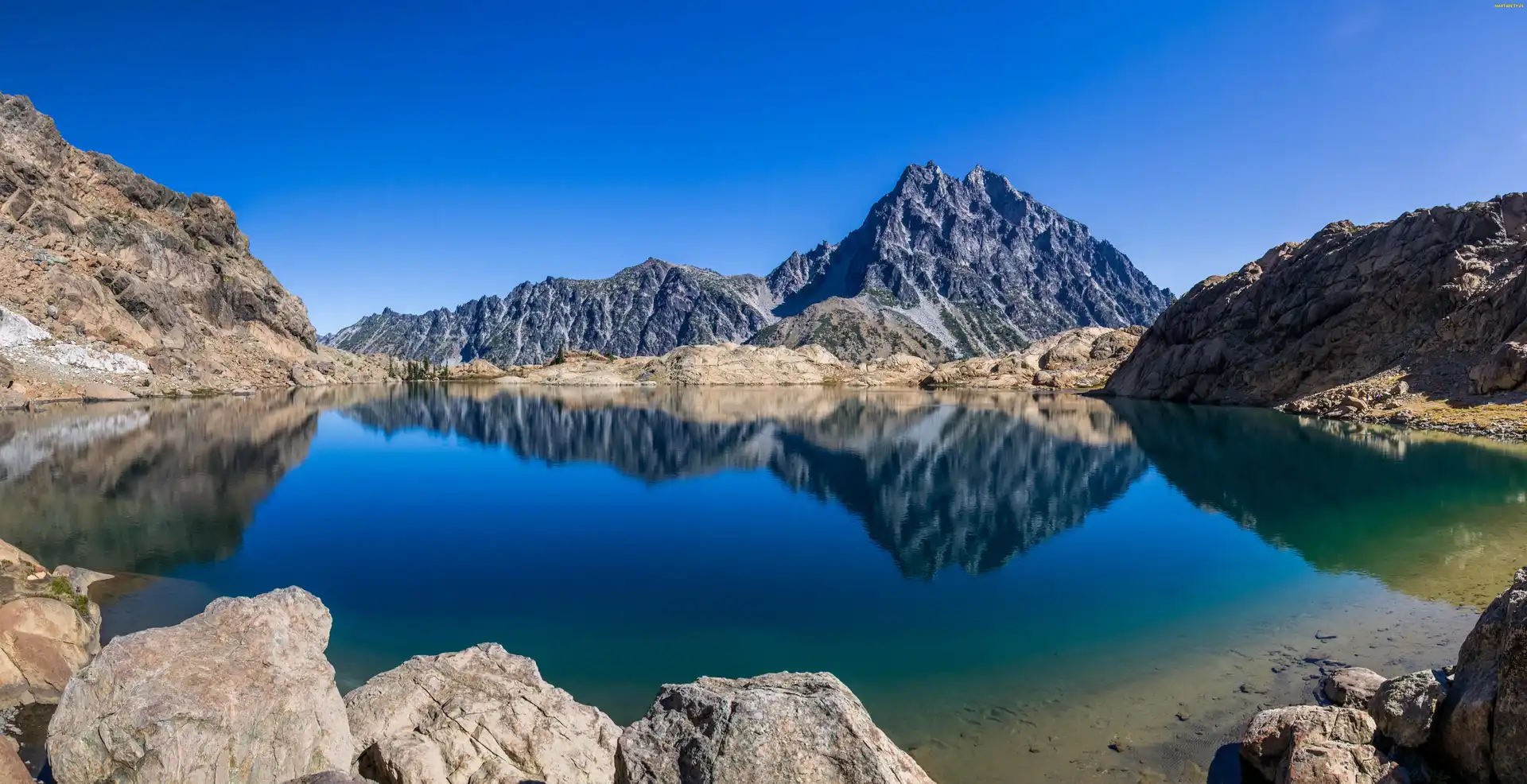 Skały, Jezioro, Stan Waszyngton, Stany Zjednoczone, Góry, Góra Mount Stuart
