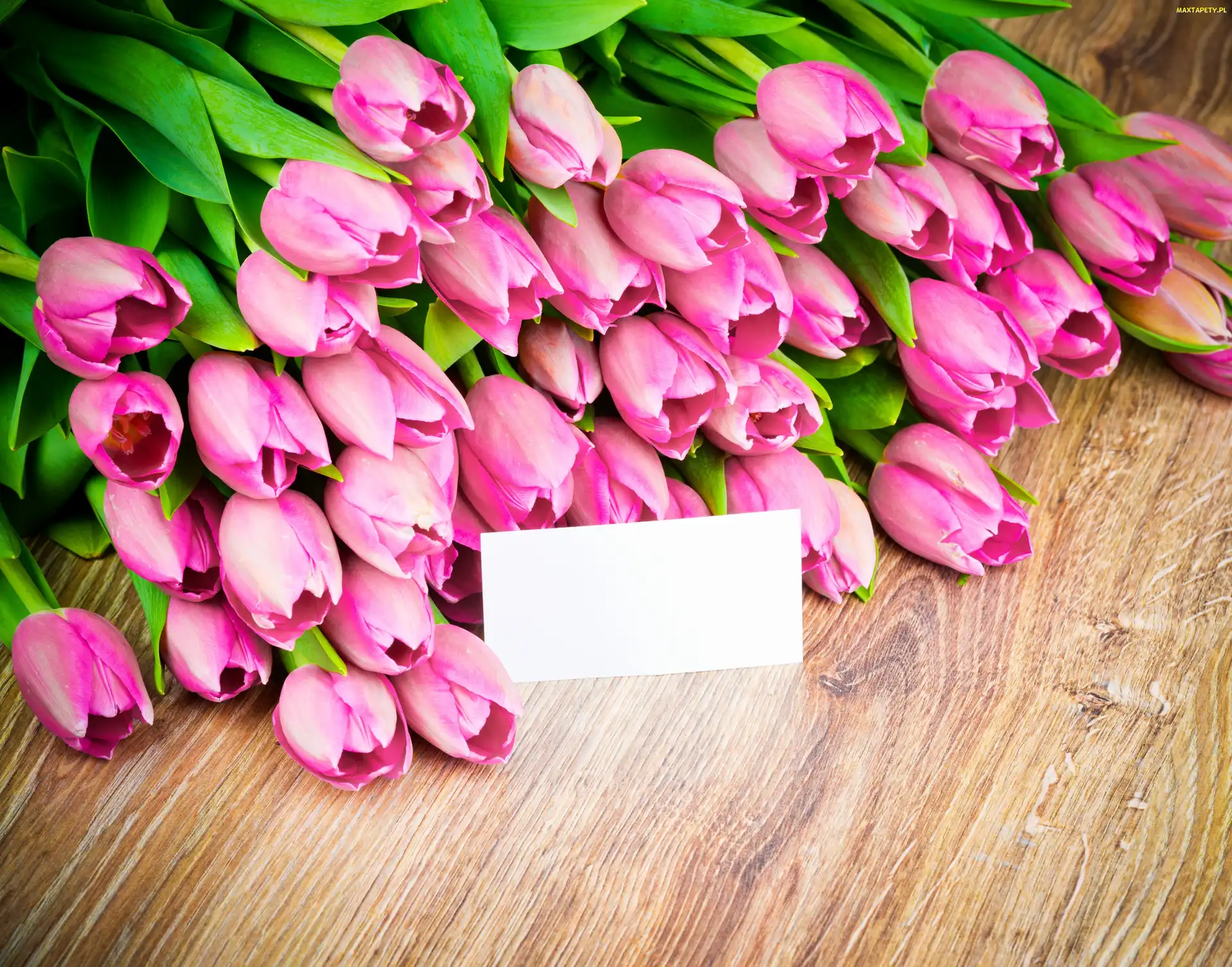 Różowe, Karteczka, Tulipany