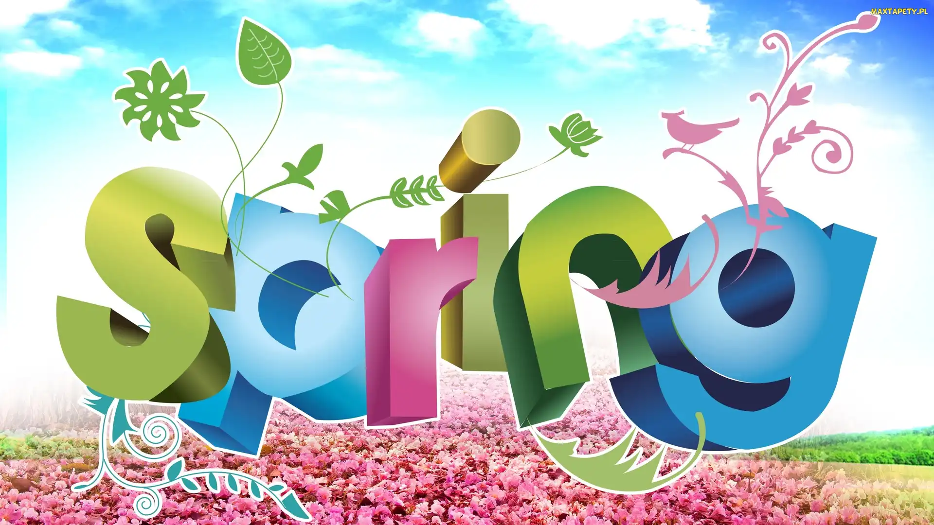 Grafika 2D, Napis Spring, Wiosna, Kolorowy