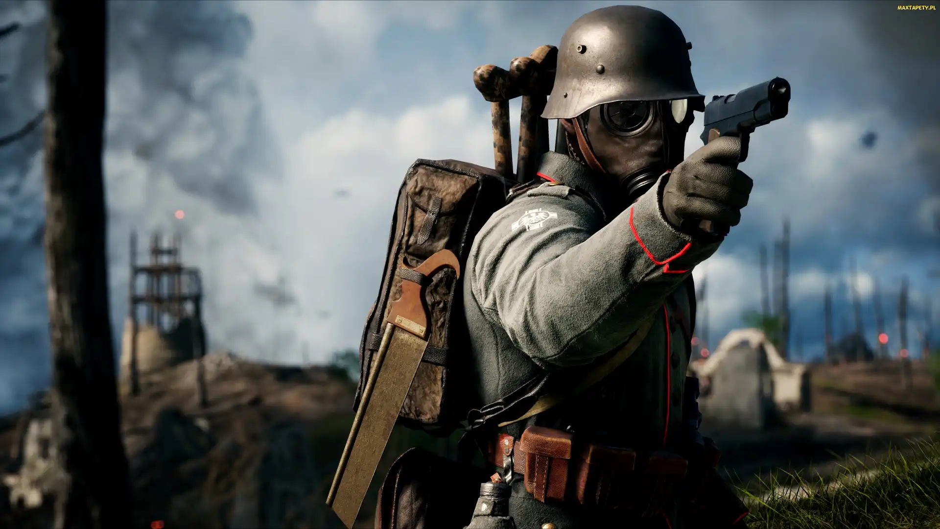 Battlefield 1, Plecak, Gra, Mundur, Hełm, Żołnierz, Maska przeciwgazowa, Pistolet