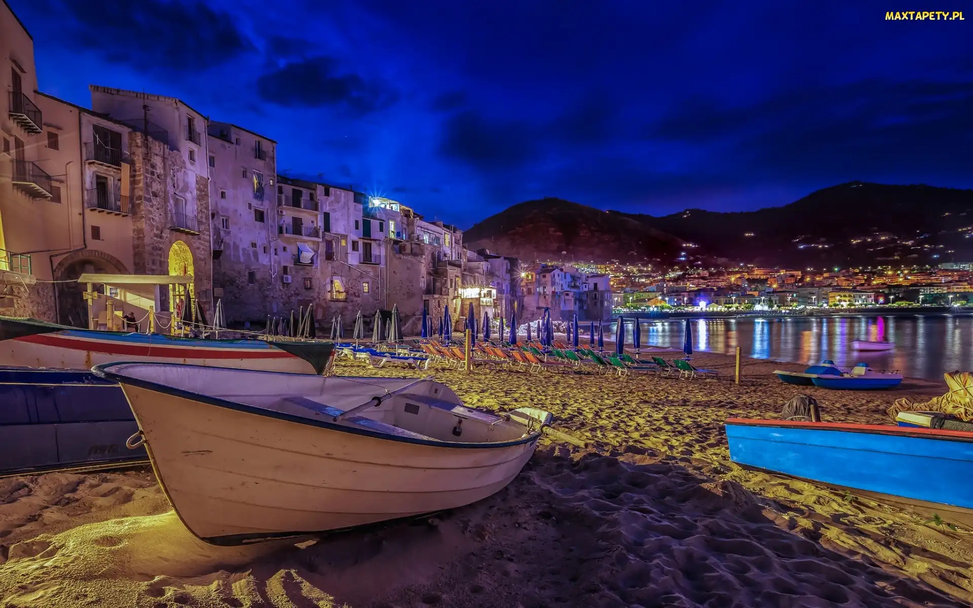 Łódki, Plaża, Sycylia, Włochy, Cefalù, Wybrzeże