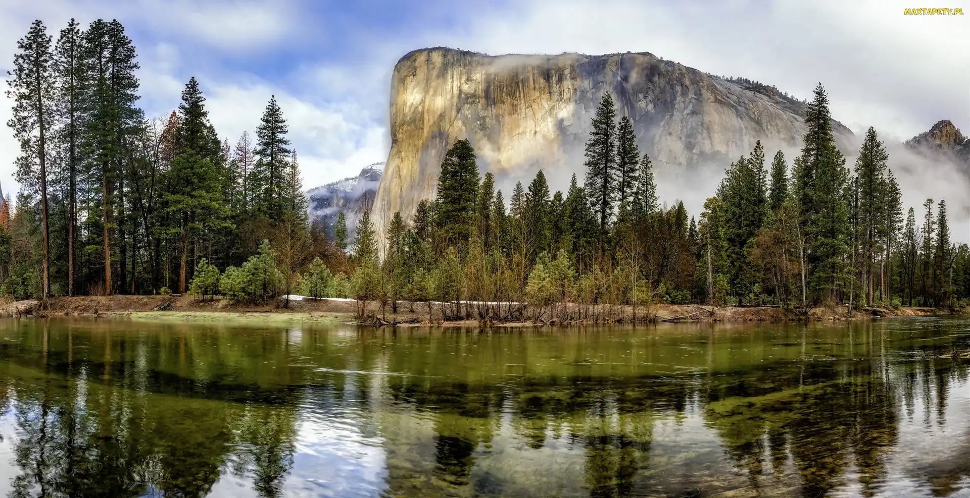 Stan Kalifornia, Góry, Stany Zjednoczone, Dolina Yosemite, Rzeka, Park Narodowy Yosemite, Drzewa, Szczyt El Capitan