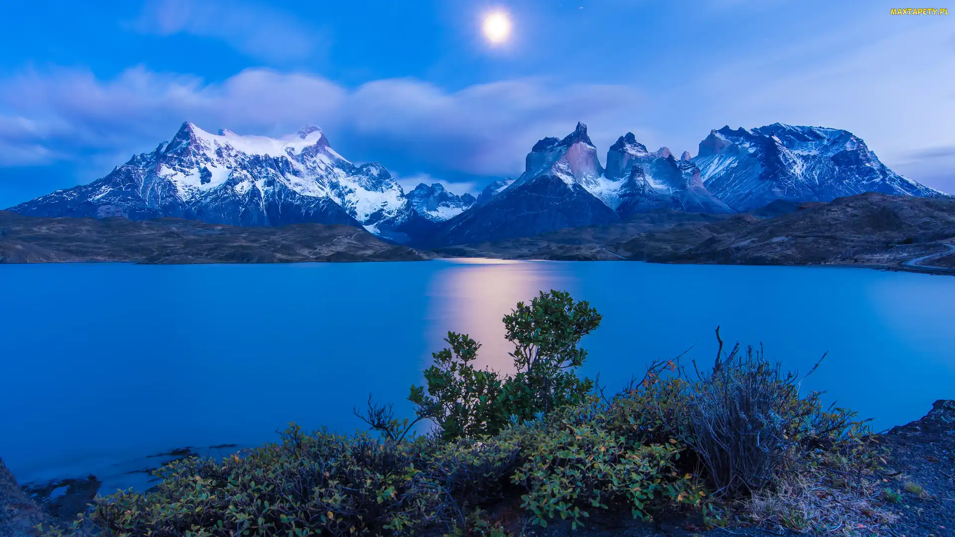 Zmierzch, Rzeka, Patagonia, Park Narodowy Torres del Paine, Masyw Torres del Paine, Chile, Góry