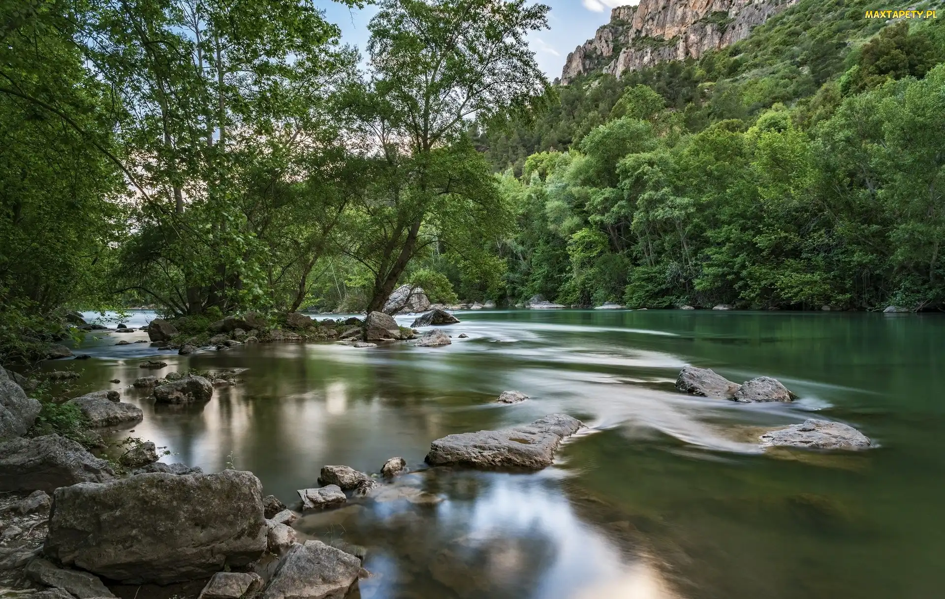Rzeka Segre, Góry, Drzewa, Kamienie, Hiszpania