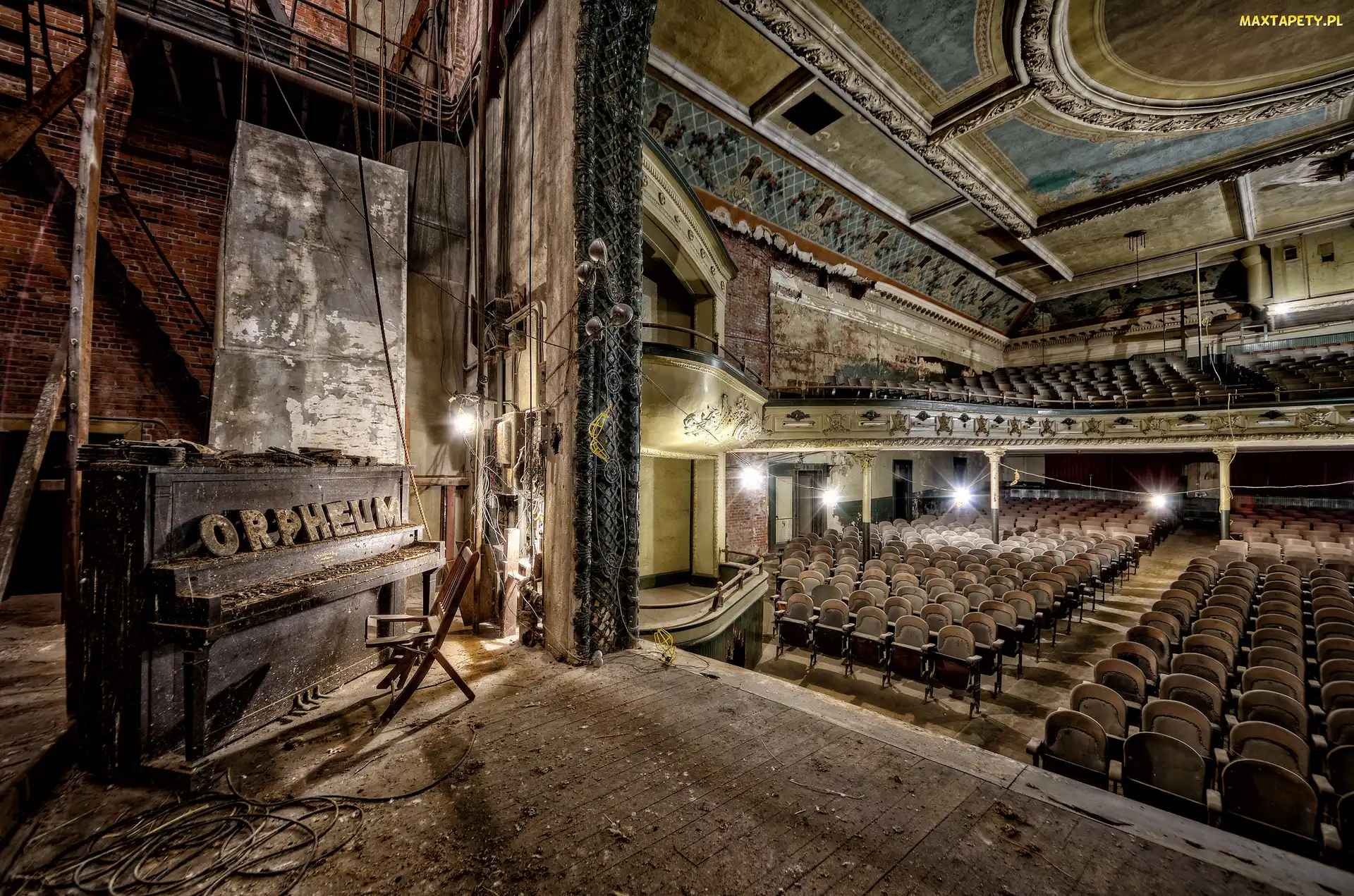 Pianino, Scena, Stany Zjednoczone, Zaniedbany, Rząd, Widownia, Stan Massachusetts, Krzeseł, Teatr Orpheum, New Bedford, Stary