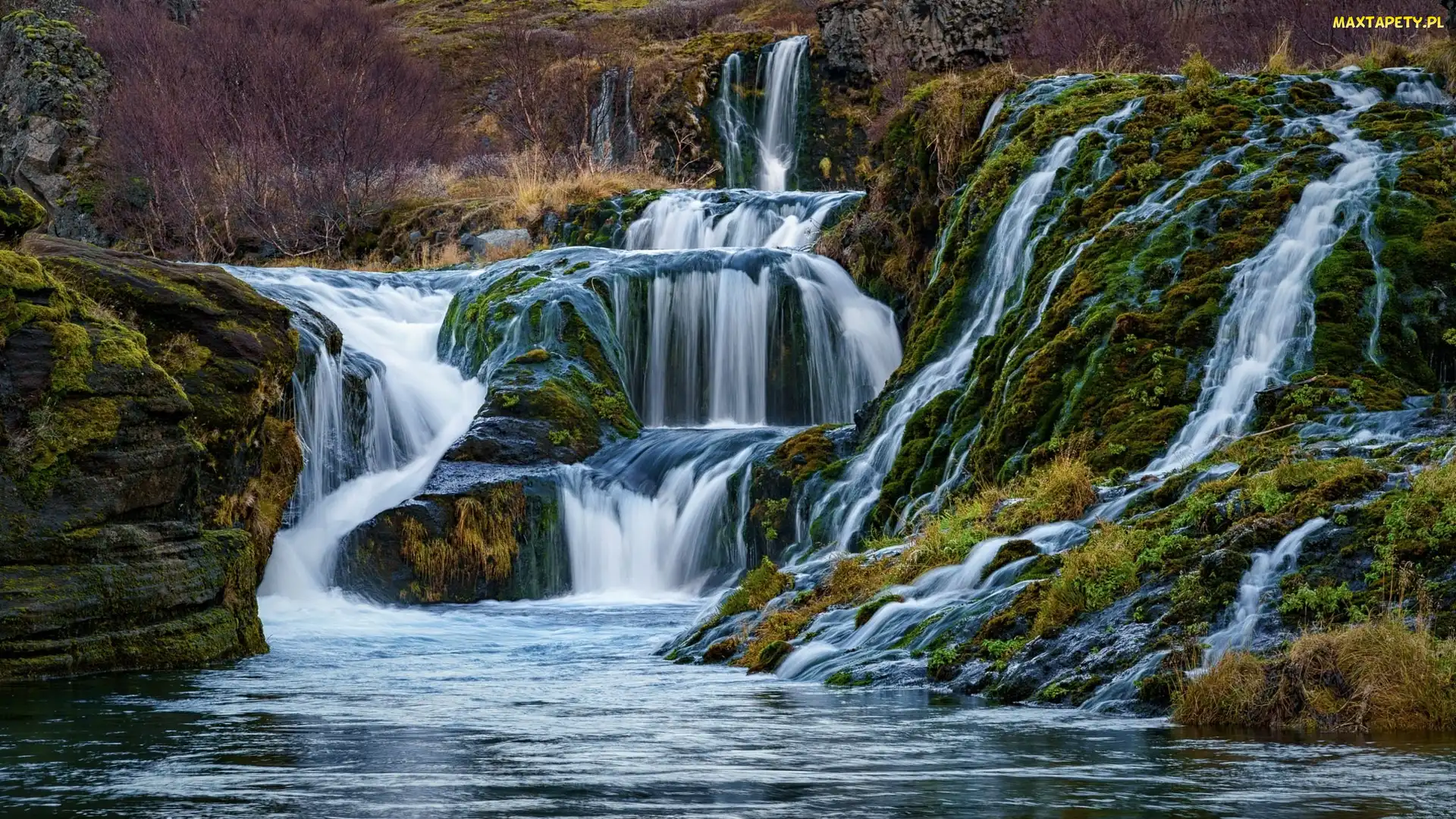 Dolina Gjáin, Skały, Wodospad, Jesień, Islandia