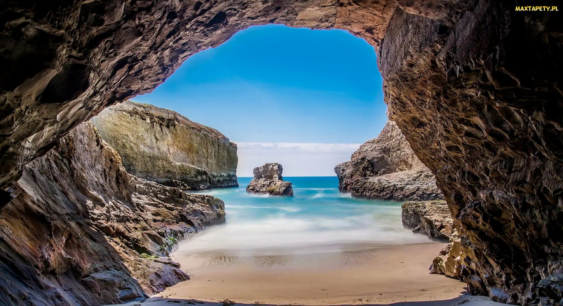 Skały, Plaża Shark Fin Cove, Stan Kalifornia, Jaskinia, Ocean Spokojny, Stany Zjednoczone, Morze