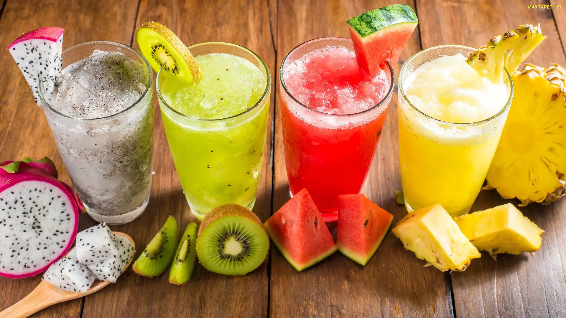 Ananas, Arbuz, Soki, Szklanki, Pitaja, Kiwi