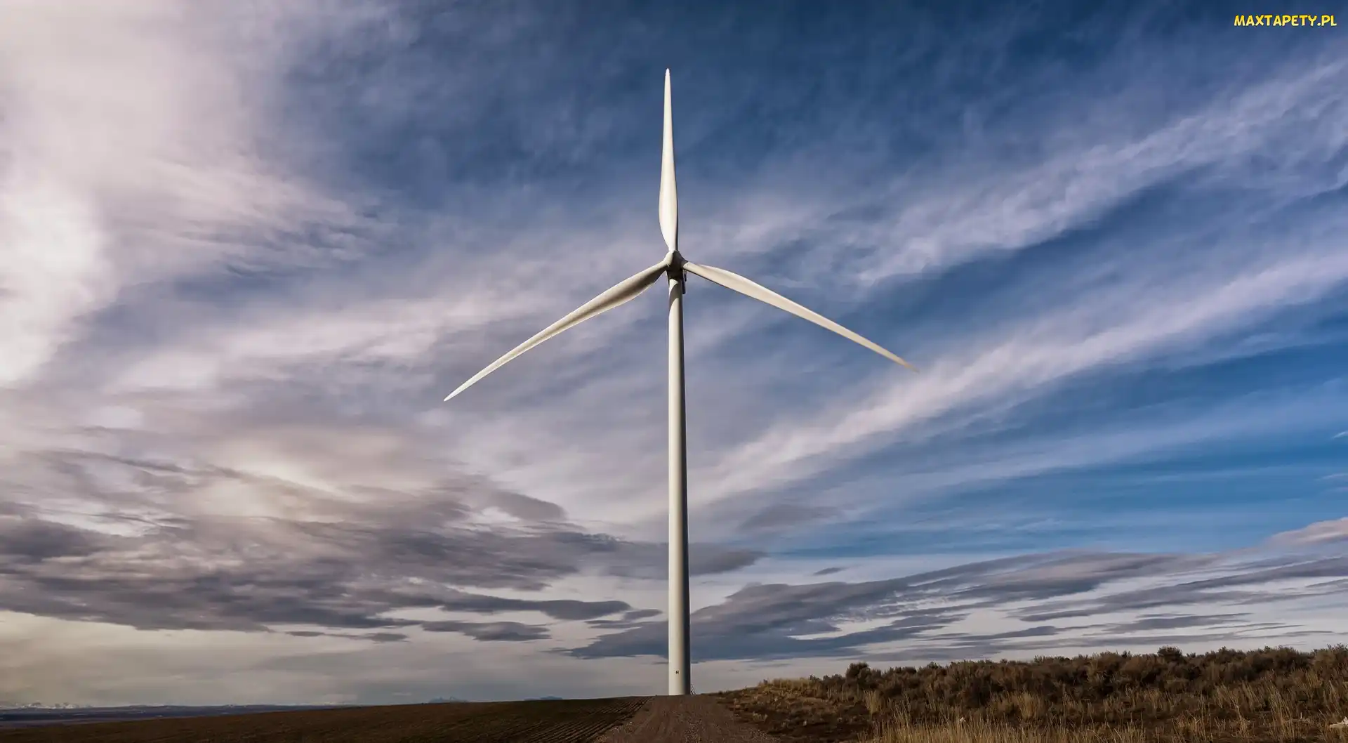 Chmury, Niebo, Turbina wiatrowa