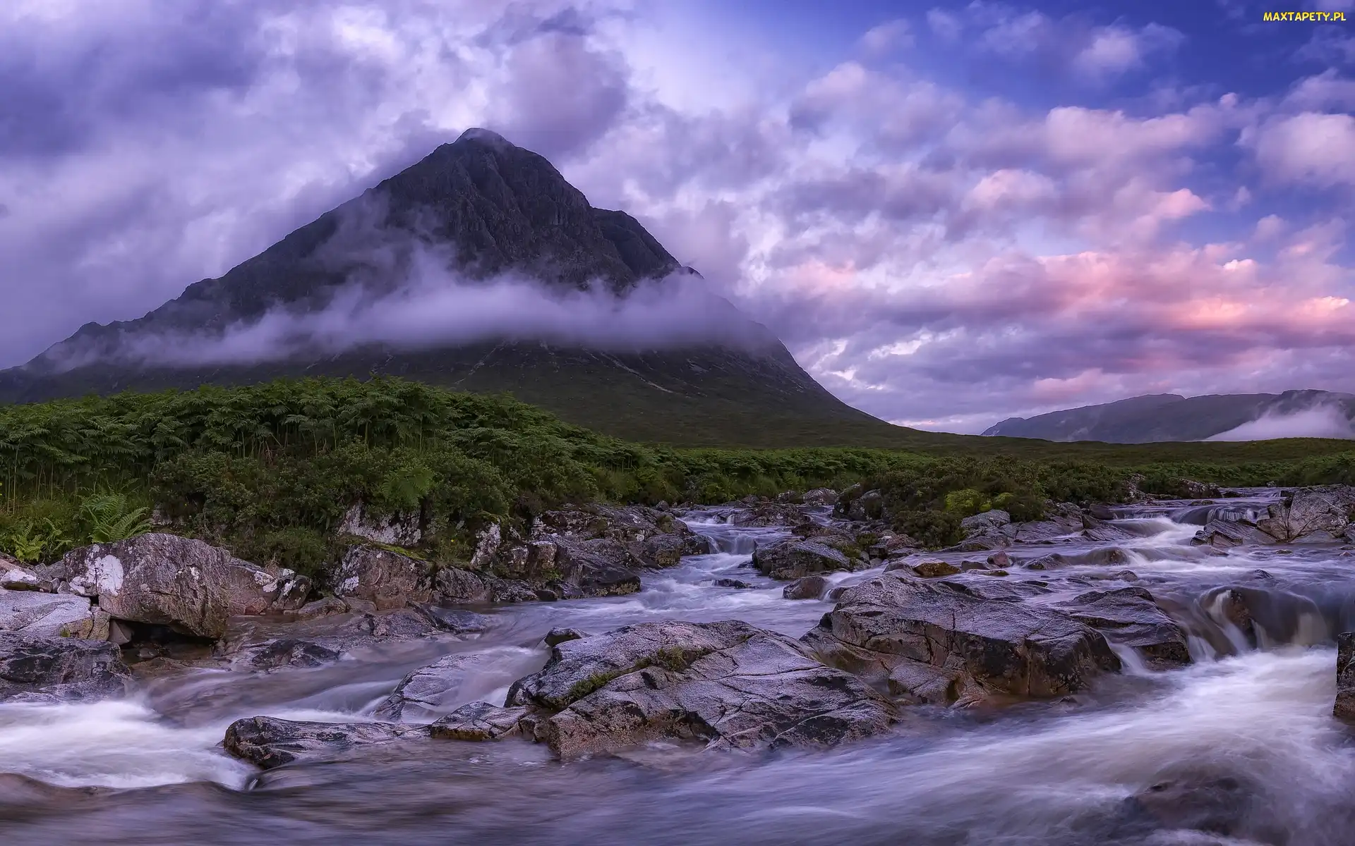 Szkocja, Góra, Kamienie, Chmury, Rzeka Coupall, Szczyt Buachaille Etive Mor