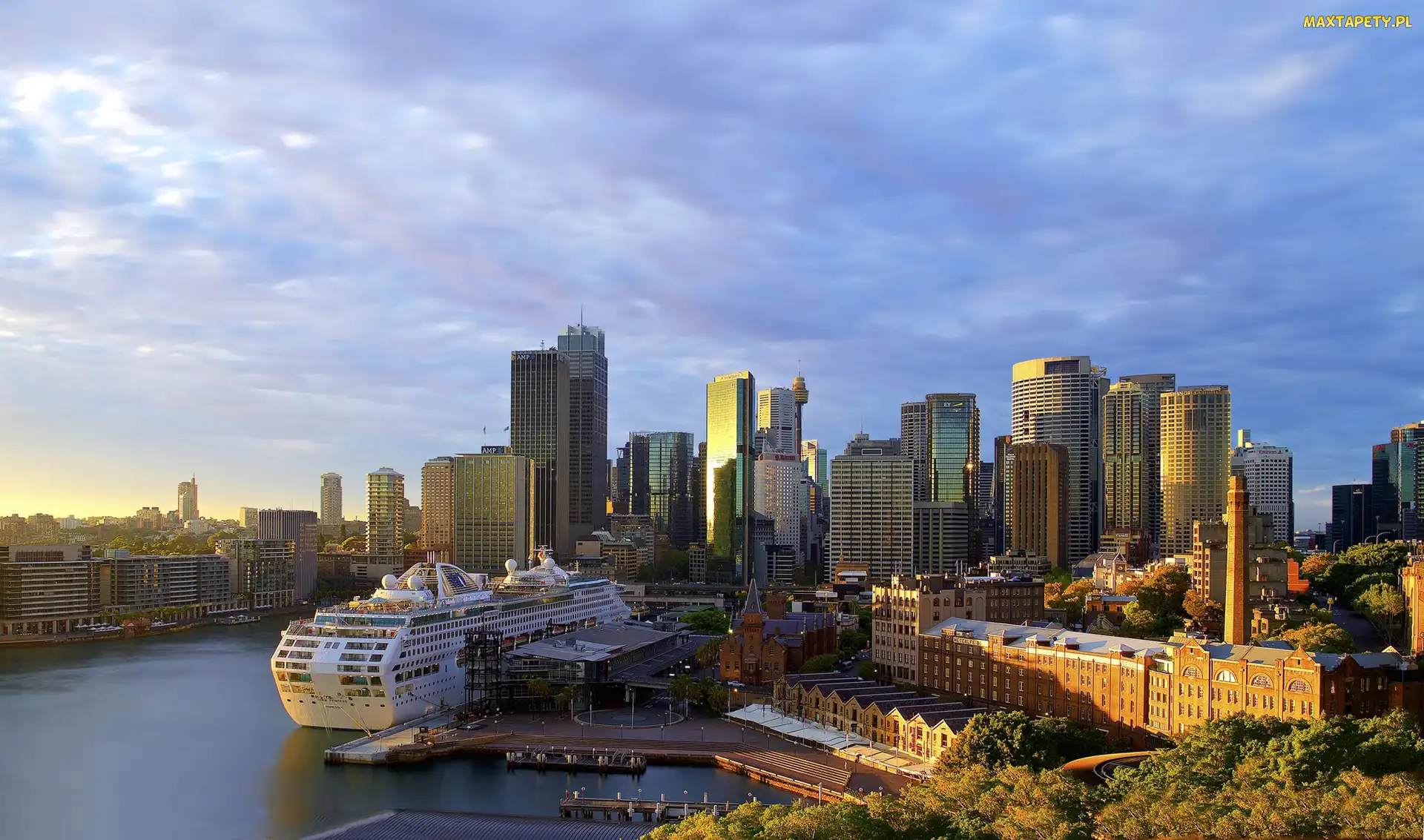 Statek, Drapacze chmur, Sydney, Australia, Zatoka Port Jackson, Central Business District