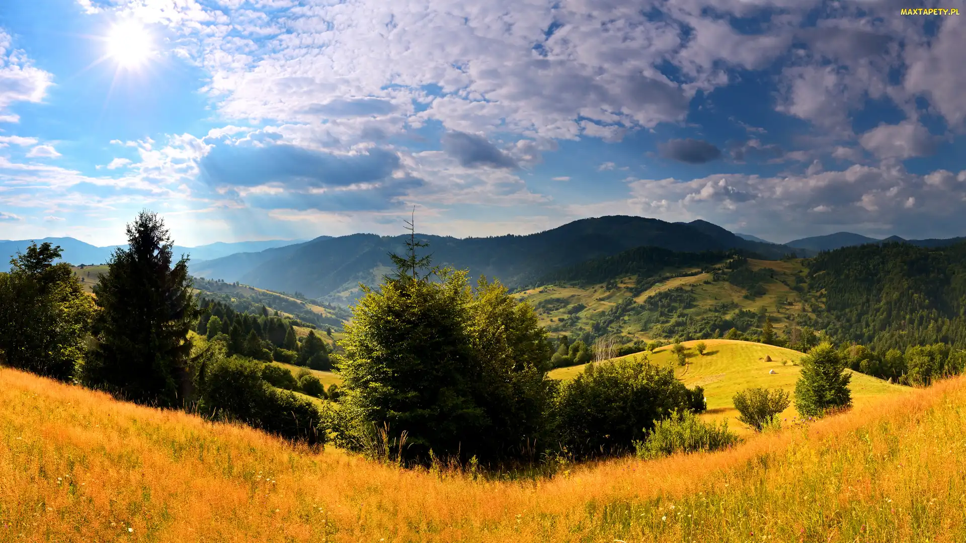 Jesień, Promienie Słońca, Karpaty, Góry, Ukraina