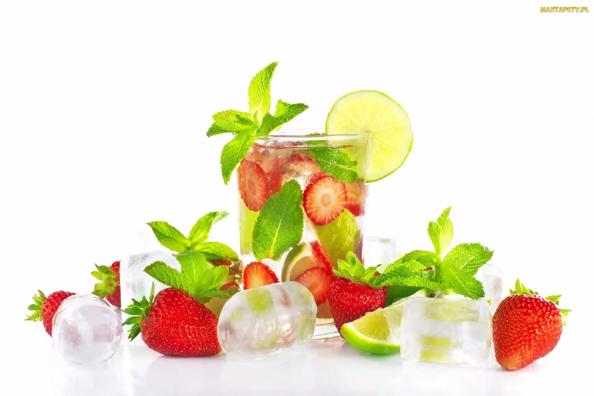 Mięta, Napój, Truskawki, Listki, Lód, Owoce, Limonka