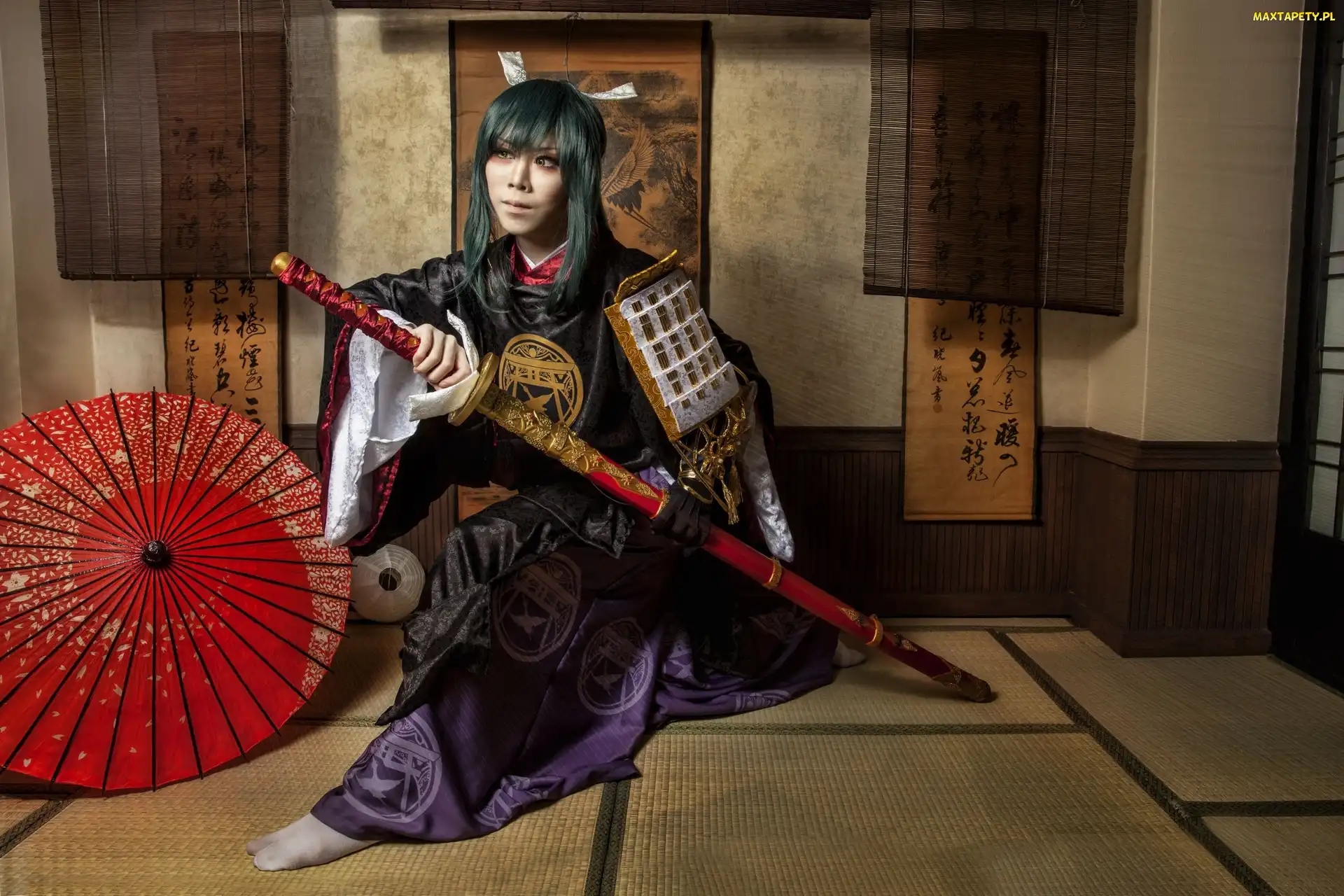 Parasolka, Katana, Samuraj, Kobieta, Kimono, Miecz