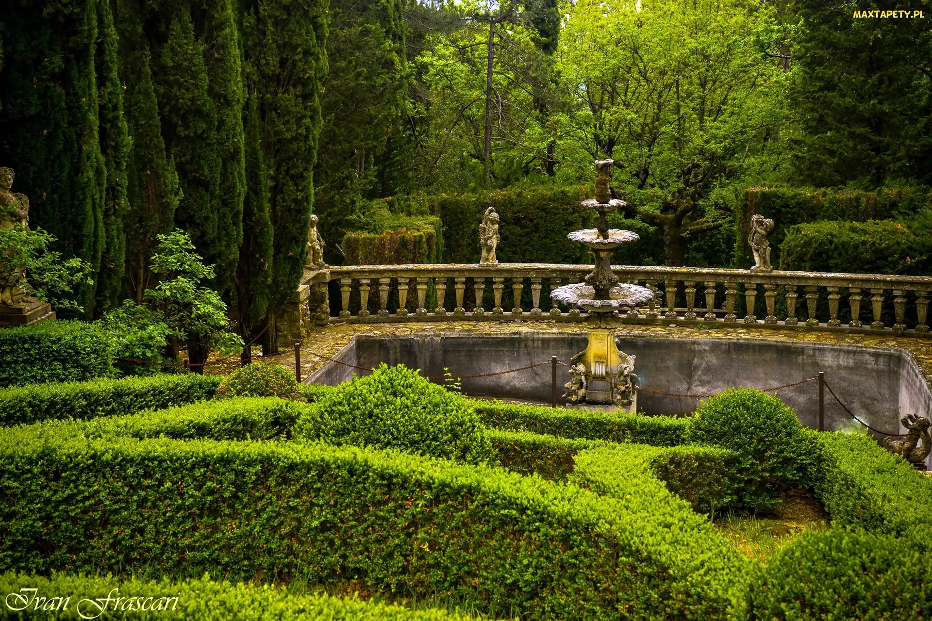 Villa Peyron, Fontanna, Toscania, Włochy, Fiesole, Ogród