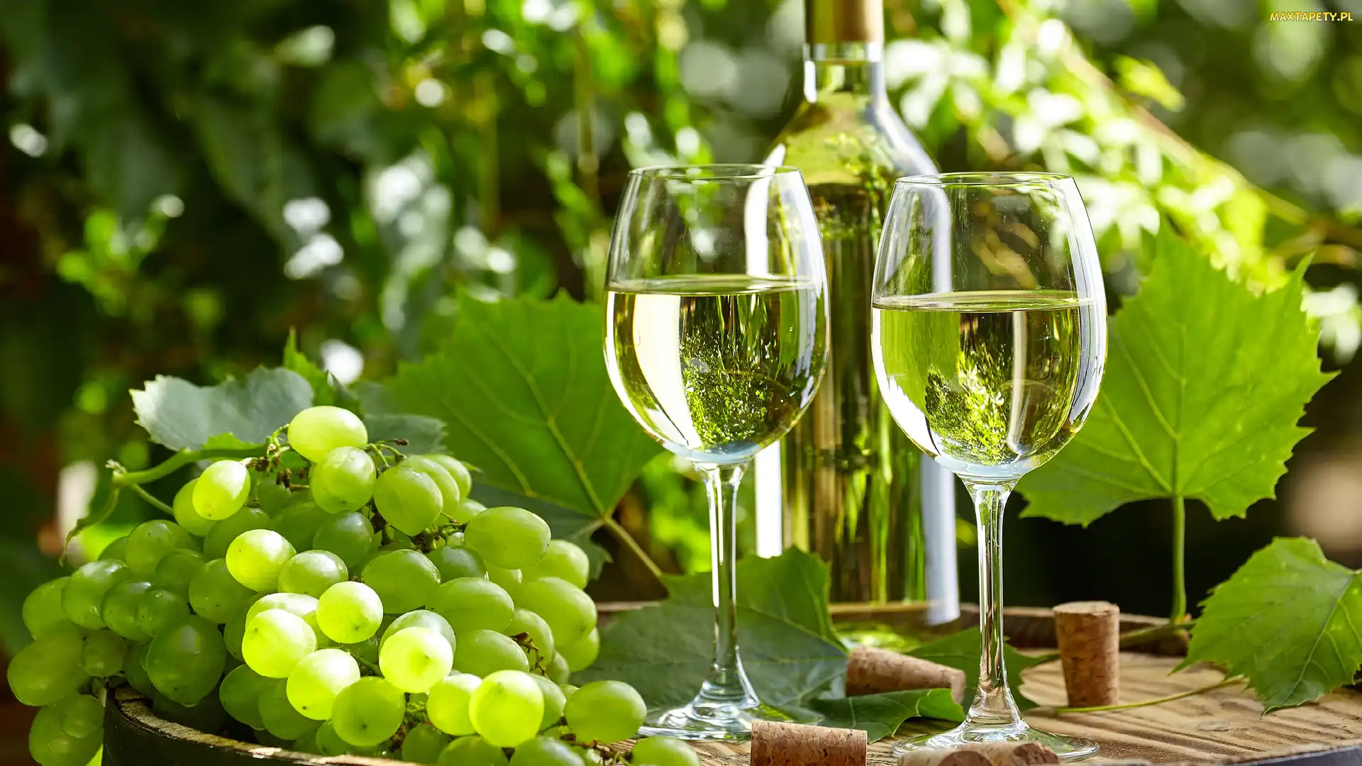 Kieliszki, Winogrona, Wino, Białe