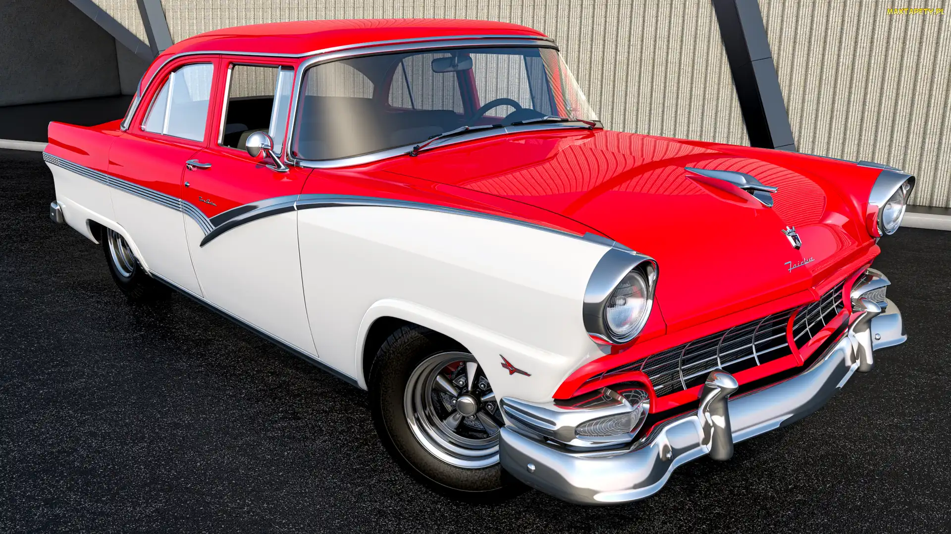 1956, Ford Fairlane Town Sedan, Zabytkowy, Czerwono-biały