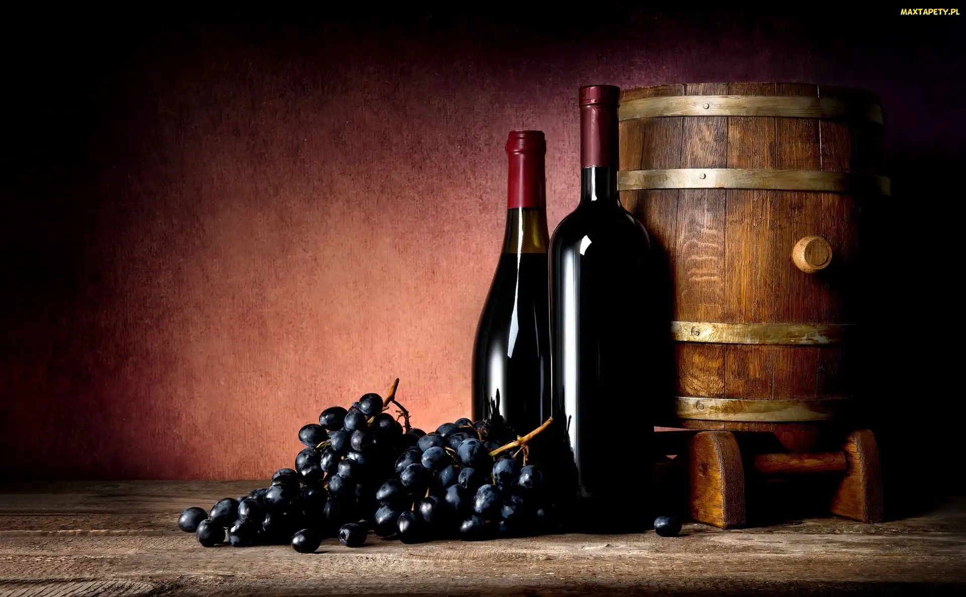 Winogrona, Butelki, Beczka, Wino