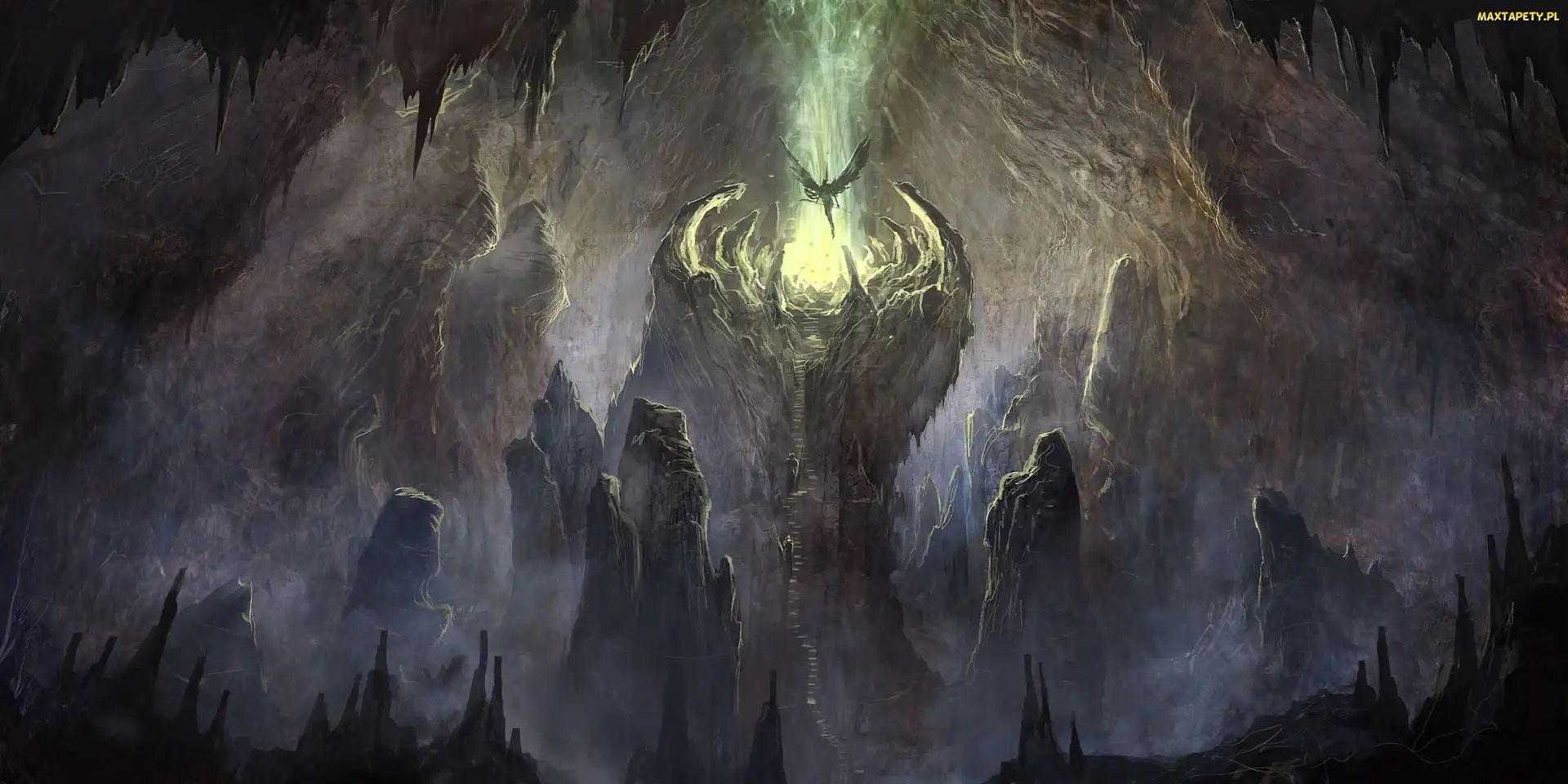 Jaskinia, Anioł, Światło, Skały, Fantasy