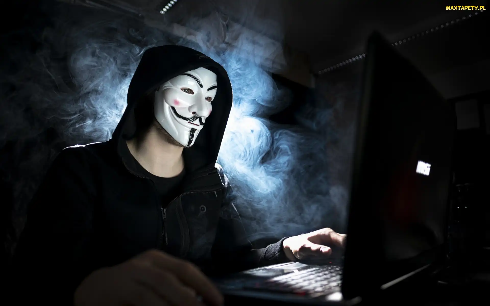 Anonymous, Światło, Laptop, Maska, Mężczyzna