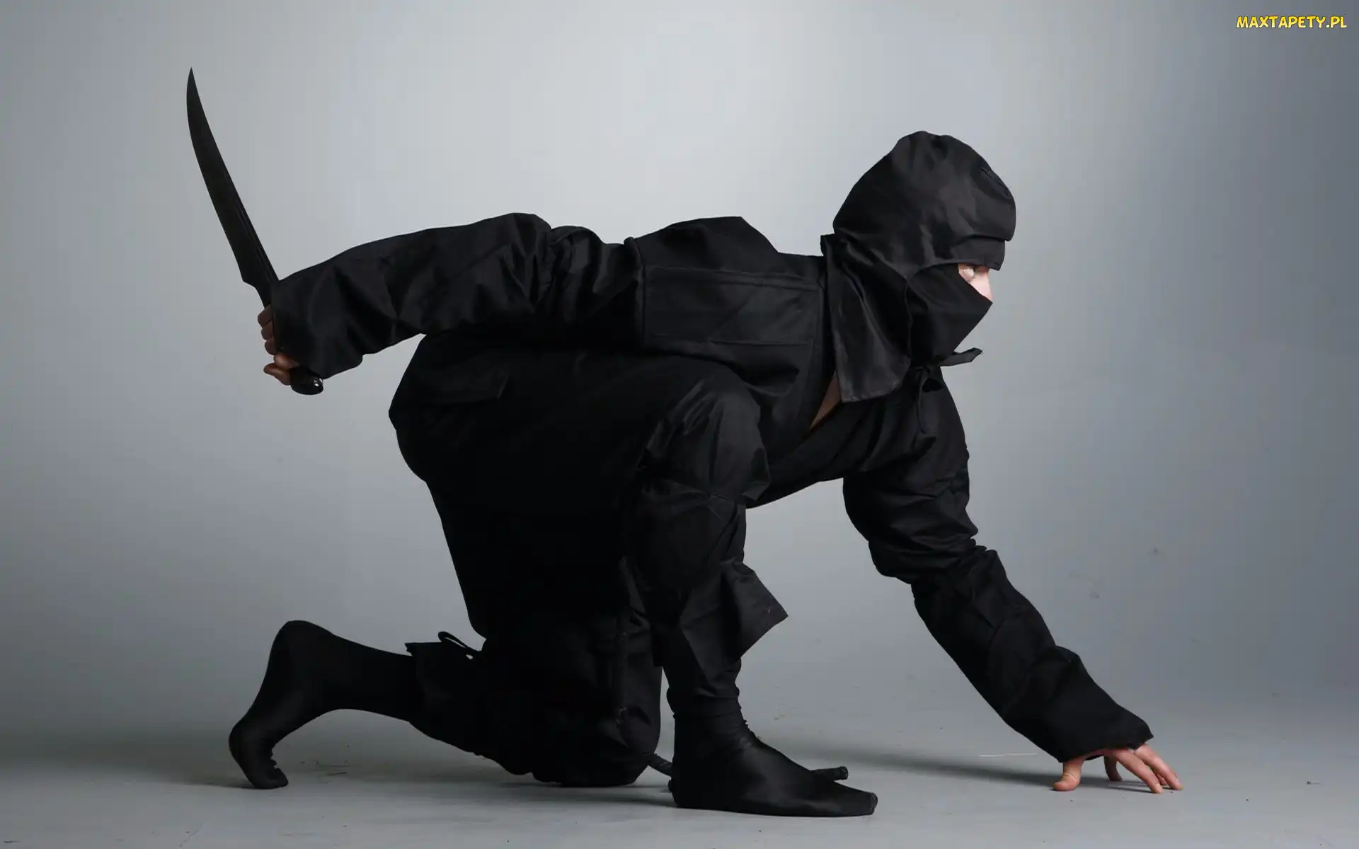 Ninja, Czarny, Kombinezon, Nóż, Mężczyzna